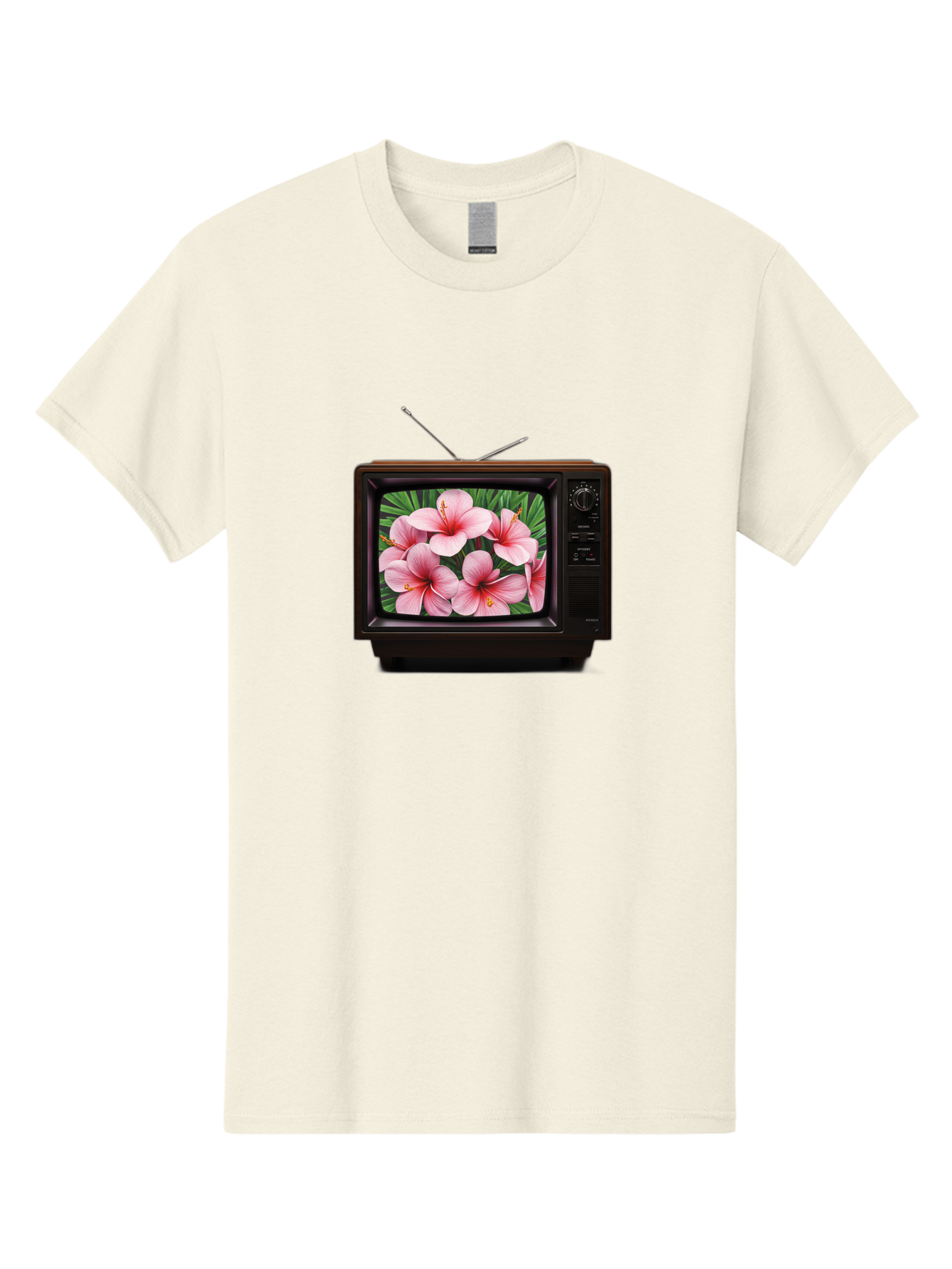Old-Tv-With-Hibiscus-Flowers Men'S Graphic Tee, 100% Cotton, Comfortable Casual Summer Wear, Machine Washable, Vintage Camera, Old Camera, Antique Camera, Black Camera, Classic Photography, Photography Equipment, Nostalgic Device, Film Camera, Bak998