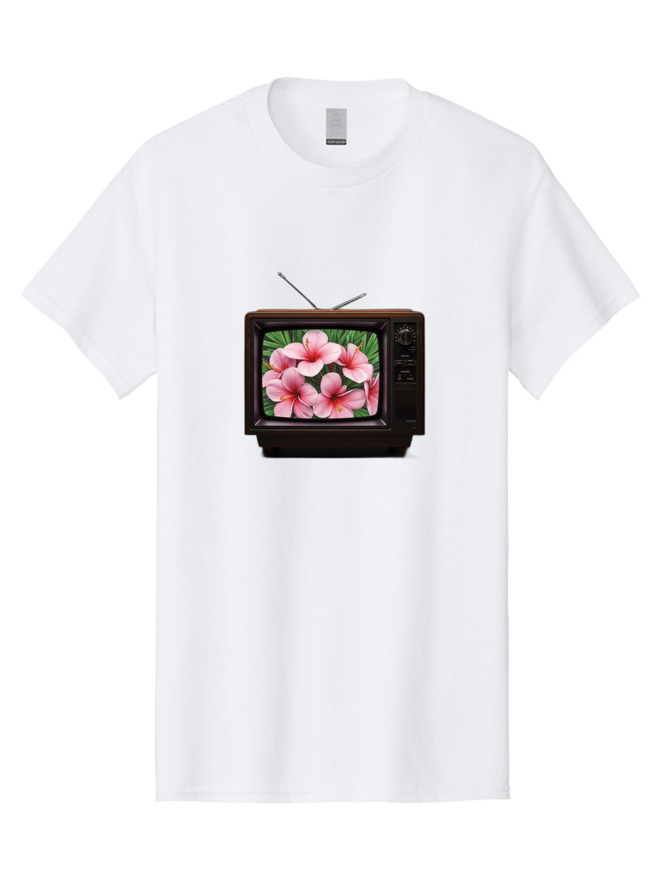 Old-Tv-With-Hibiscus-Flowers Men'S Graphic Tee, 100% Cotton, Comfortable Casual Summer Wear, Machine Washable, Vintage Camera, Old Camera, Antique Camera, Black Camera, Classic Photography, Photography Equipment, Nostalgic Device, Film Camera, Bak998 15