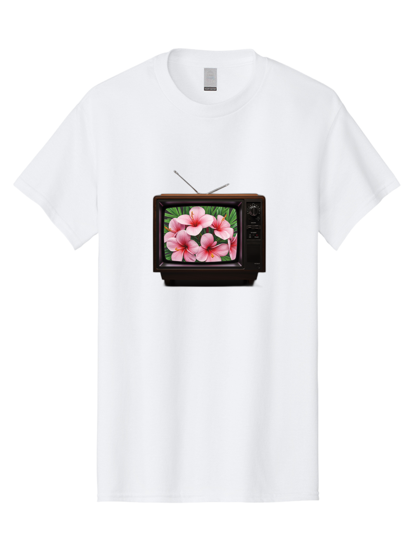 Old-Tv-With-Hibiscus-Flowers Men'S Graphic Tee, 100% Cotton, Comfortable Casual Summer Wear, Machine Washable, Vintage Camera, Old Camera, Antique Camera, Black Camera, Classic Photography, Photography Equipment, Nostalgic Device, Film Camera, Bak998