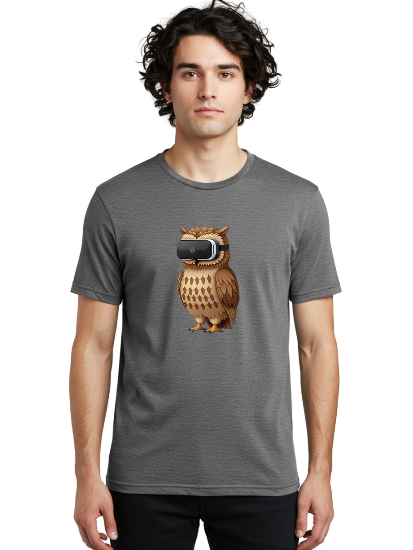 Owl-Wearing-Vr-Headset-1 Men'S Graphic Tee, 100% Cotton, Comfortable Casual Summer Wear, Machine Washable, Vintage Camera, Old Camera, Antique Camera, Black Camera, Classic Photography, Photography Equipment, Nostalgic Device, Film Camera, Bal026 26