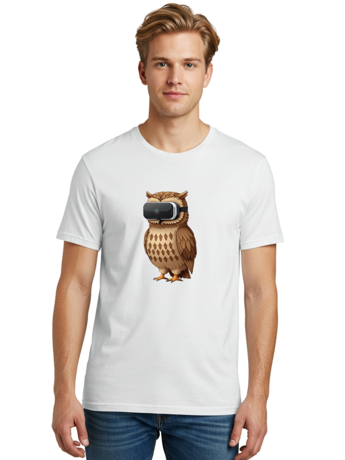 Owl-Wearing-Vr-Headset-1 Men'S Graphic Tee, 100% Cotton, Comfortable Casual Summer Wear, Machine Washable, Vintage Camera, Old Camera, Antique Camera, Black Camera, Classic Photography, Photography Equipment, Nostalgic Device, Film Camera, Bal026 21