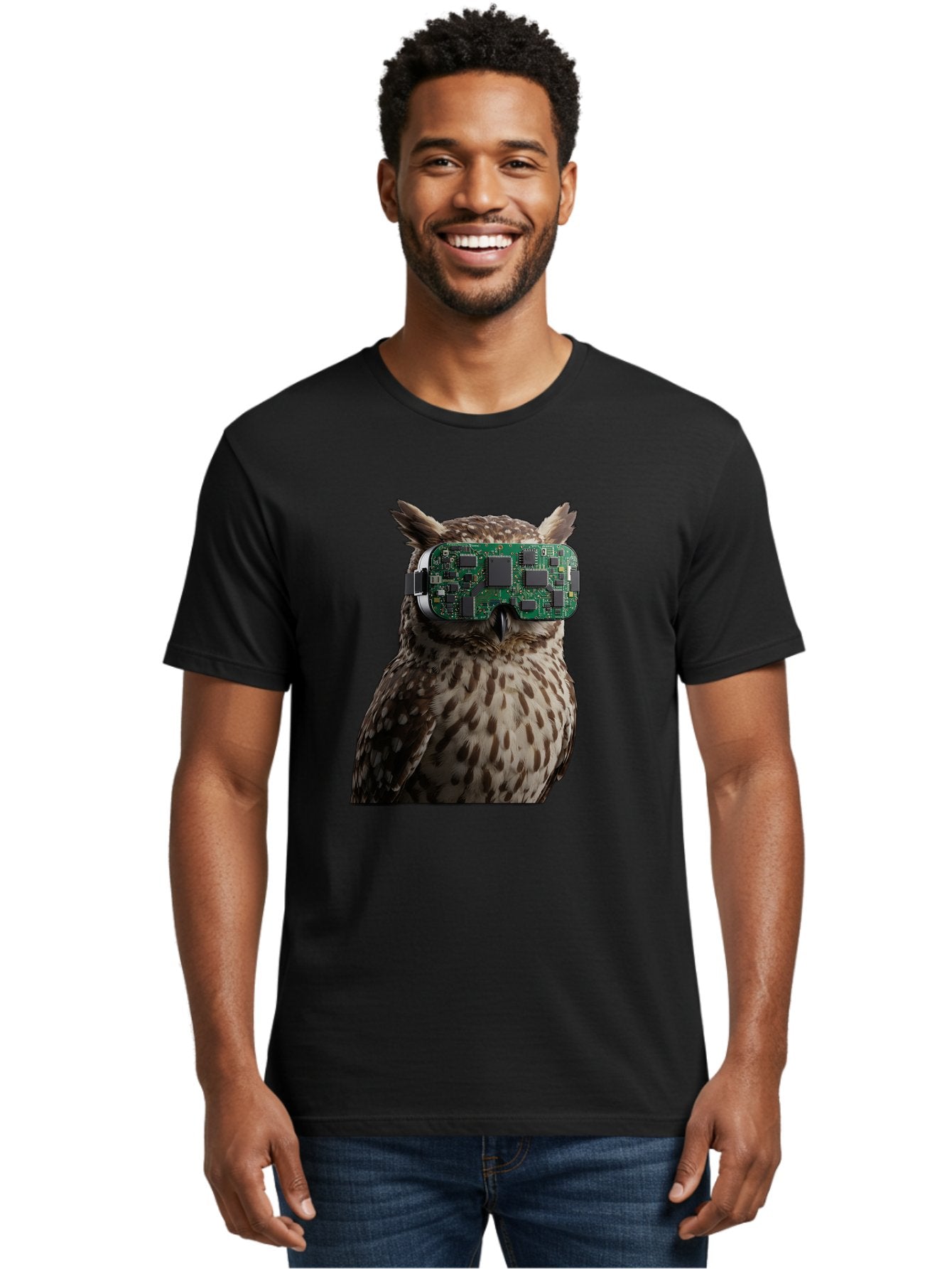 Owl-With-Circuit-Board-Vr-Goggles Men'S Graphic Tee, 100% Cotton, Comfortable Casual Summer Wear, Machine Washable, Vintage Camera, Old Camera, Antique Camera, Black Camera, Classic Photography, Photography Equipment, Nostalgic Device, Bal028 25