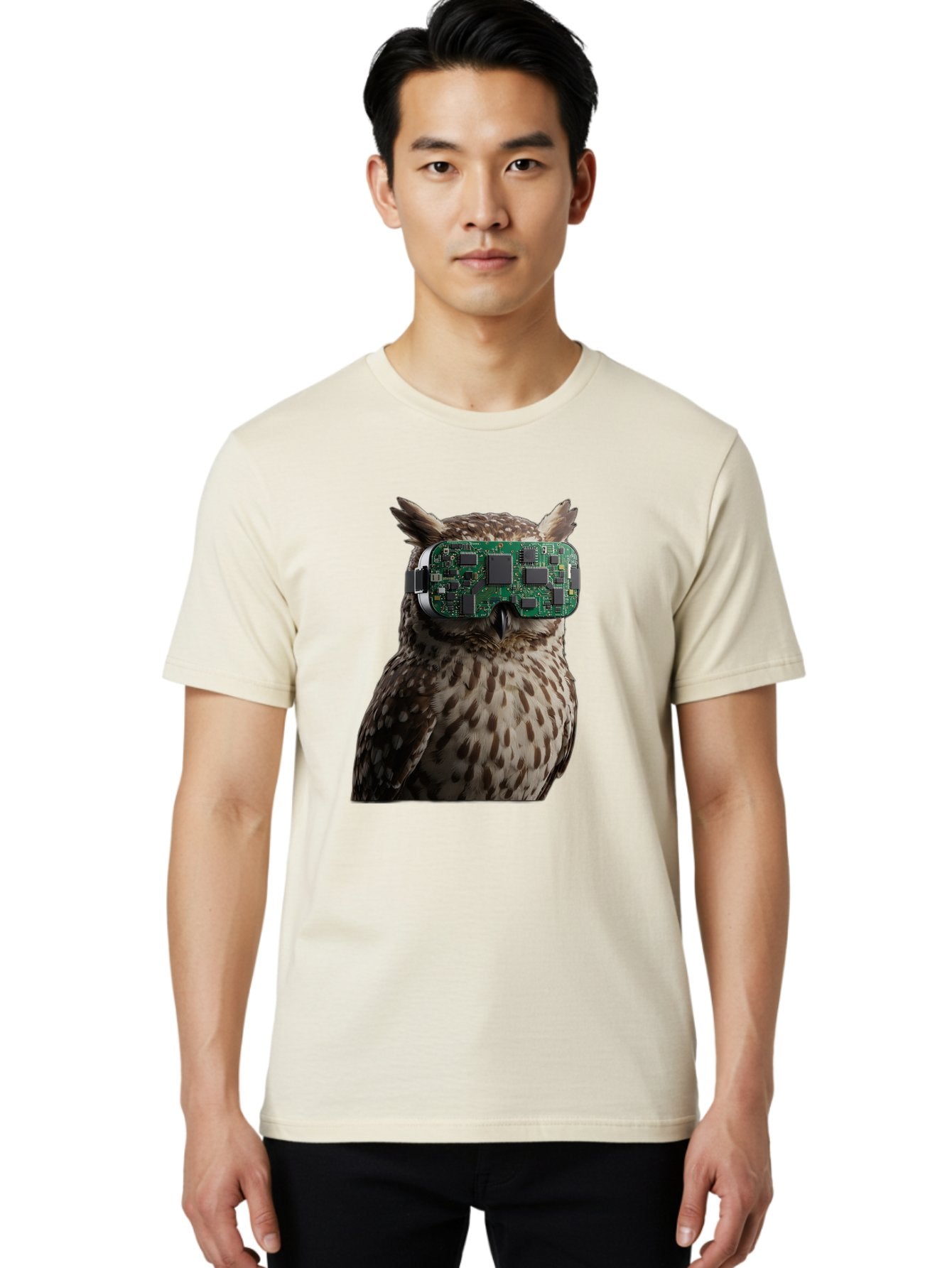 Owl-With-Circuit-Board-Vr-Goggles Men'S Graphic Tee, 100% Cotton, Comfortable Casual Summer Wear, Machine Washable, Vintage Camera, Old Camera, Antique Camera, Black Camera, Classic Photography, Photography Equipment, Nostalgic Device, Bal028 23