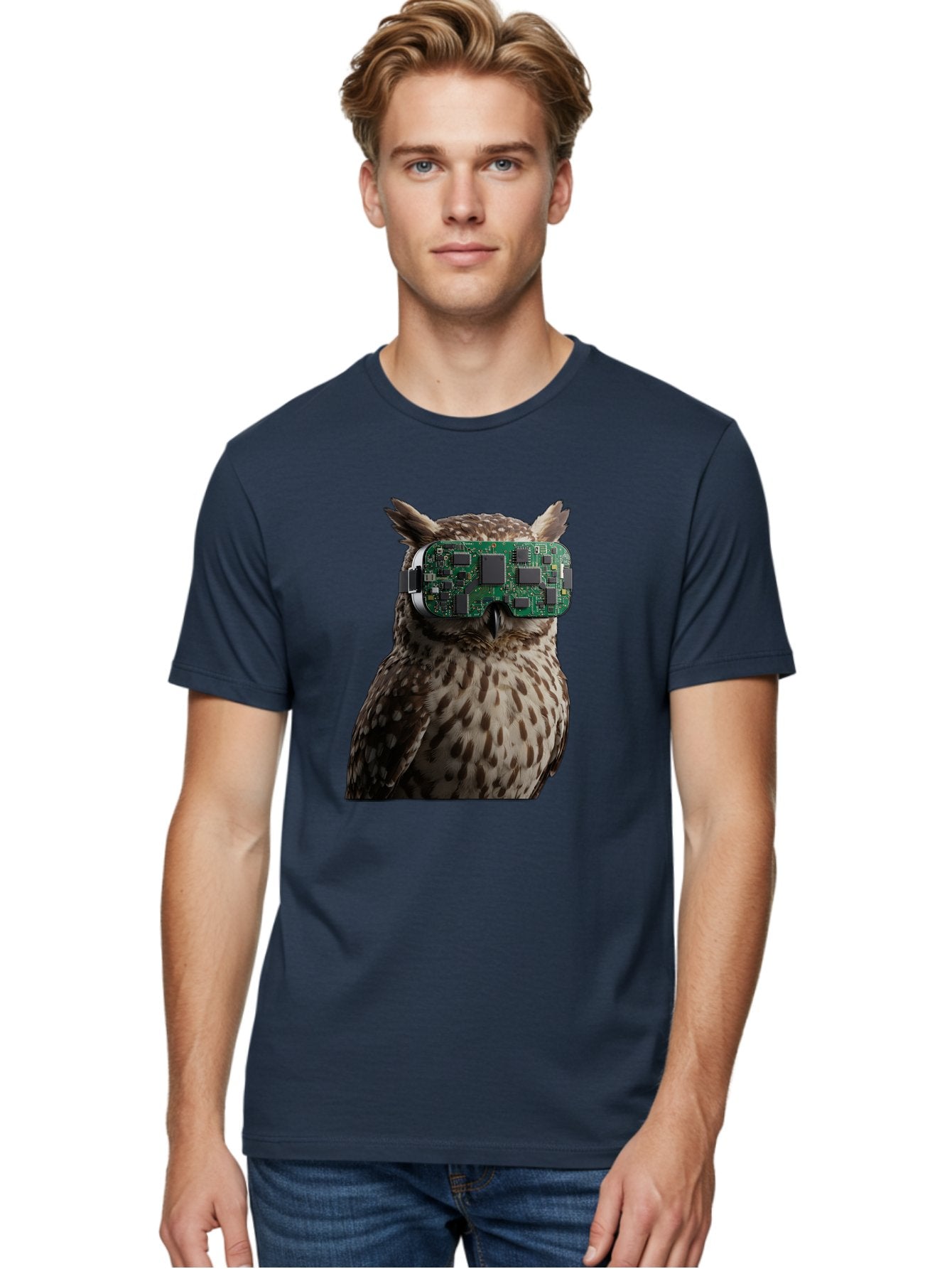 Owl-With-Circuit-Board-Vr-Goggles Men'S Graphic Tee, 100% Cotton, Comfortable Casual Summer Wear, Machine Washable, Vintage Camera, Old Camera, Antique Camera, Black Camera, Classic Photography, Photography Equipment, Nostalgic Device, Bal028 20
