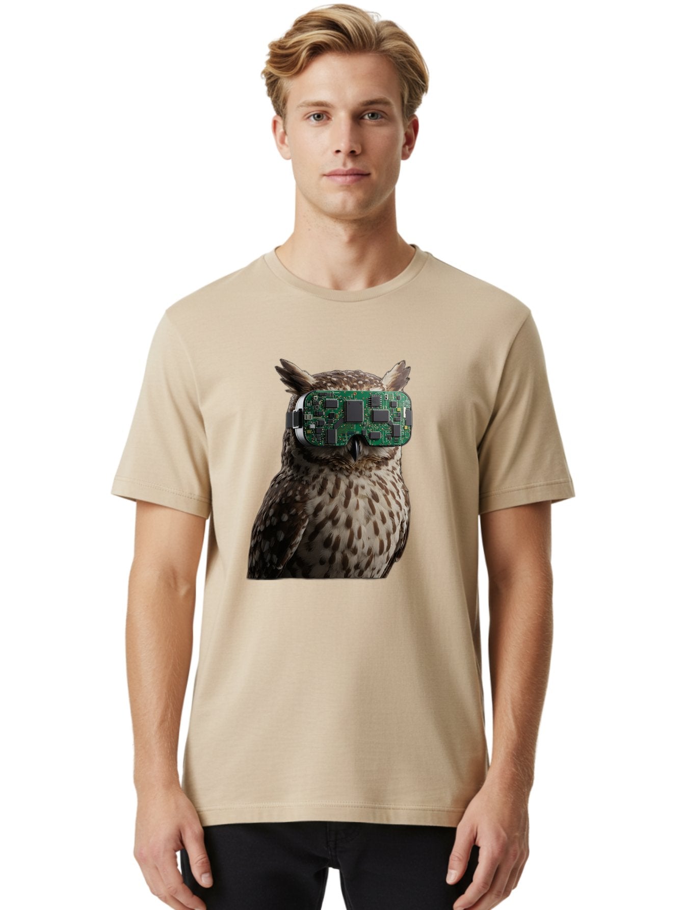 Owl-With-Circuit-Board-Vr-Goggles Men'S Graphic Tee, 100% Cotton, Comfortable Casual Summer Wear, Machine Washable, Vintage Camera, Old Camera, Antique Camera, Black Camera, Classic Photography, Photography Equipment, Nostalgic Device, Bal028 22