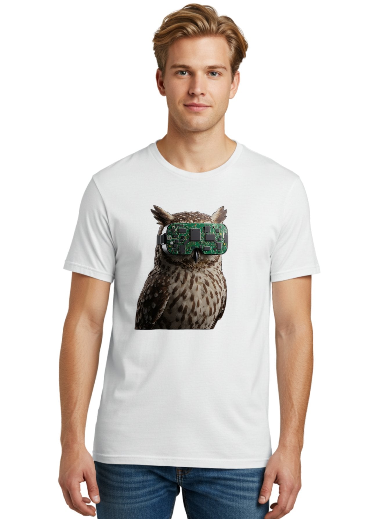 Owl-With-Circuit-Board-Vr-Goggles Men'S Graphic Tee, 100% Cotton, Comfortable Casual Summer Wear, Machine Washable, Vintage Camera, Old Camera, Antique Camera, Black Camera, Classic Photography, Photography Equipment, Nostalgic Device, Bal028 16