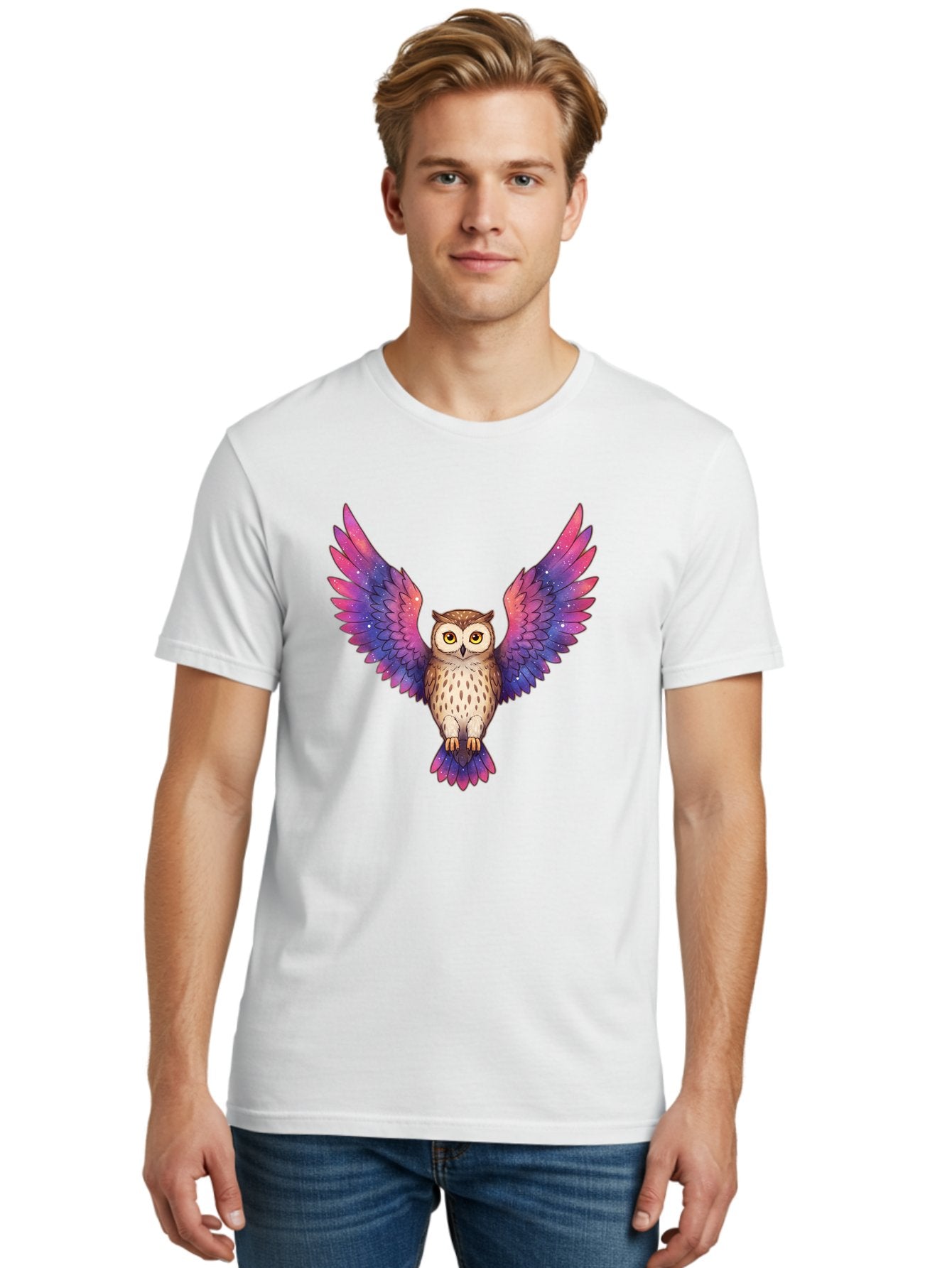 Owl-With-Galaxy-Wings-1 Men'S Graphic Tee, 100% Cotton, Comfortable Casual Summer Wear, Machine Washable, Vintage Camera, Old Camera, Antique Camera, Black Camera, Classic Photography, Photography Equipment, Nostalgic Device, Film Camera, Bal030 22