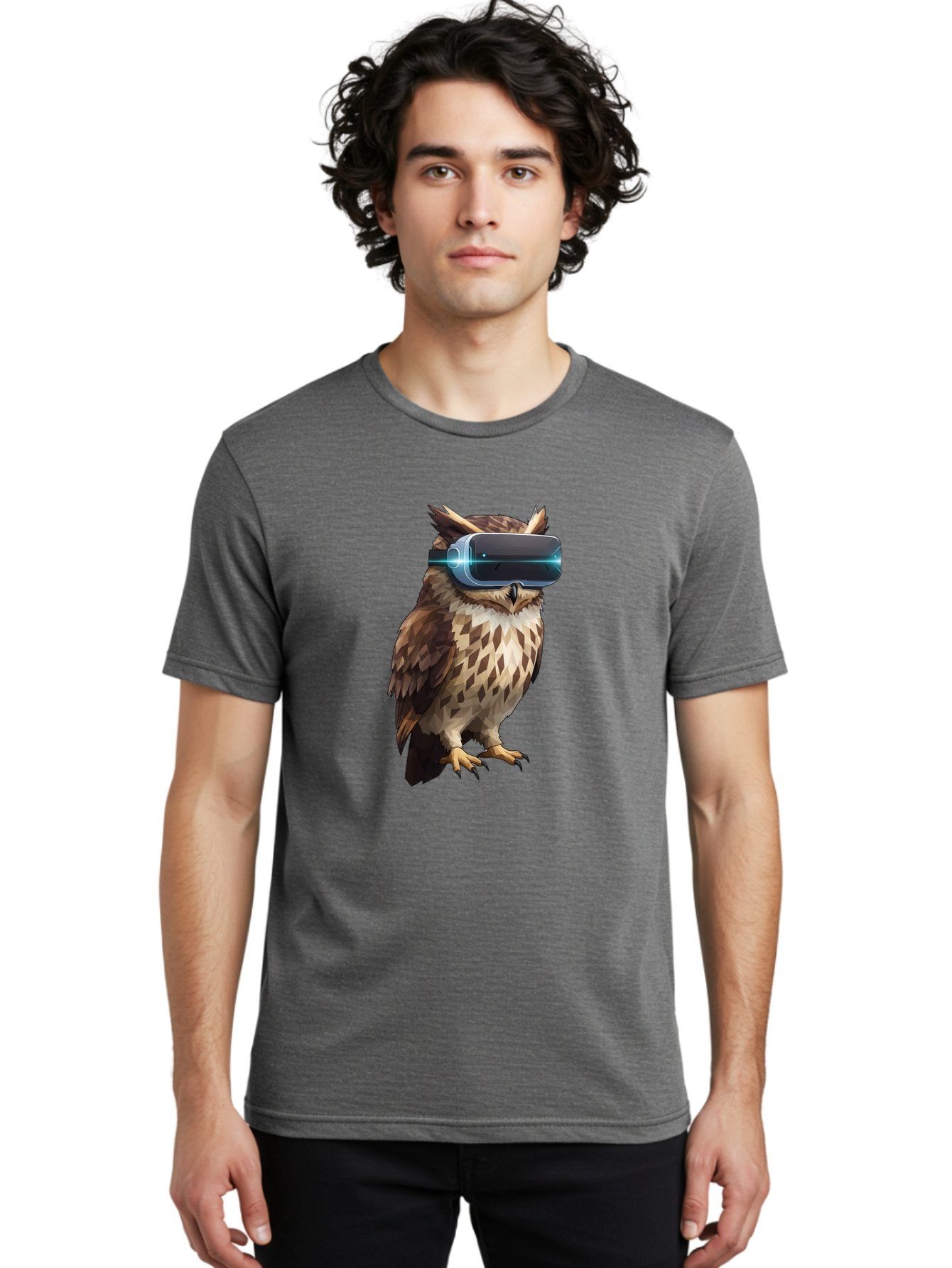 Owl-With-Vr-Headset-1 Men'S Graphic Tee, 100% Cotton, Comfortable Casual Summer Wear, Machine Washable, Vintage Camera, Old Camera, Antique Camera, Black Camera, Classic Photography, Photography Equipment, Nostalgic Device, Film Camera, Bal032 16
