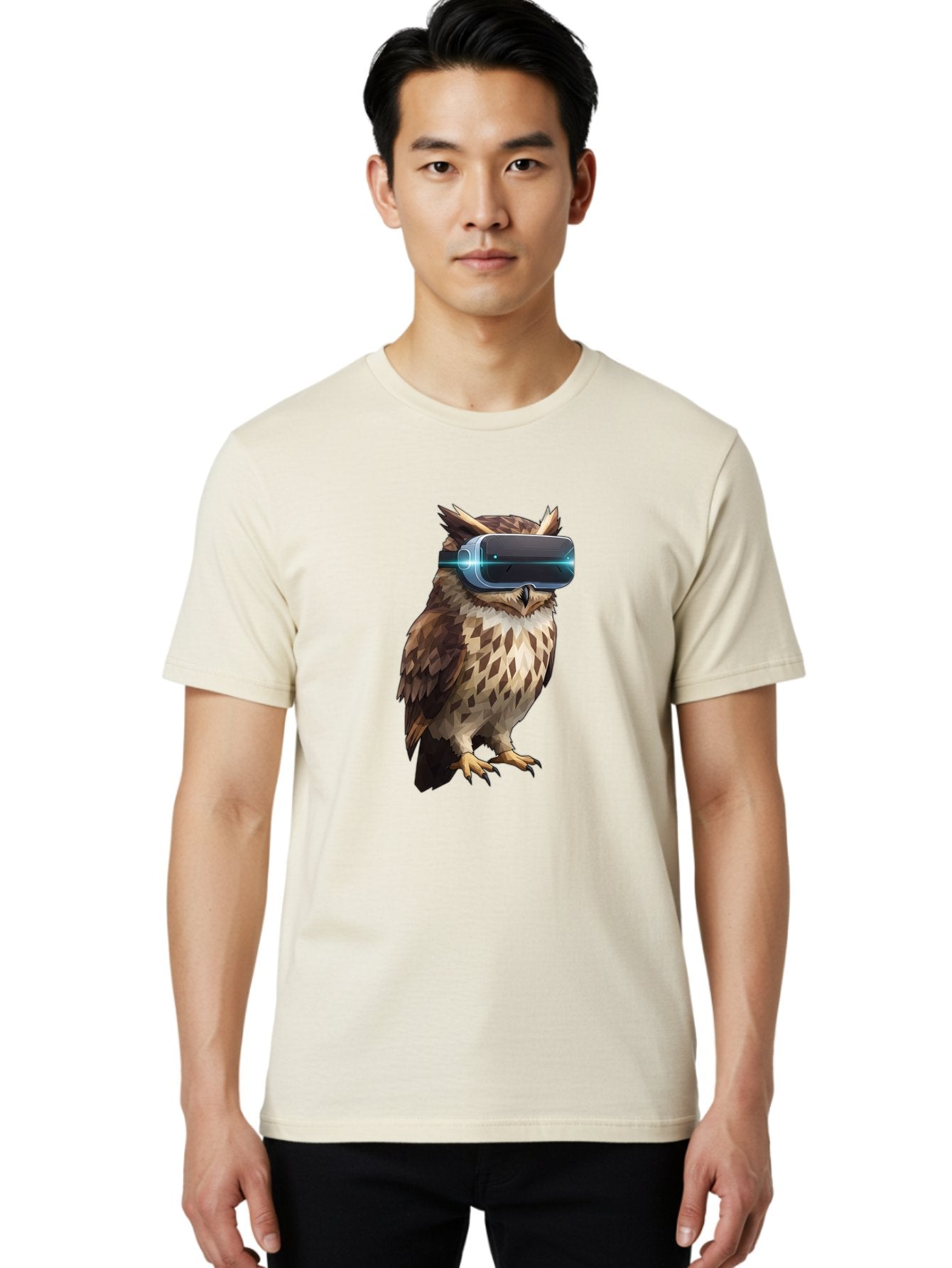 Owl-With-Vr-Headset-1 Men'S Graphic Tee, 100% Cotton, Comfortable Casual Summer Wear, Machine Washable, Vintage Camera, Old Camera, Antique Camera, Black Camera, Classic Photography, Photography Equipment, Nostalgic Device, Film Camera, Bal032 17