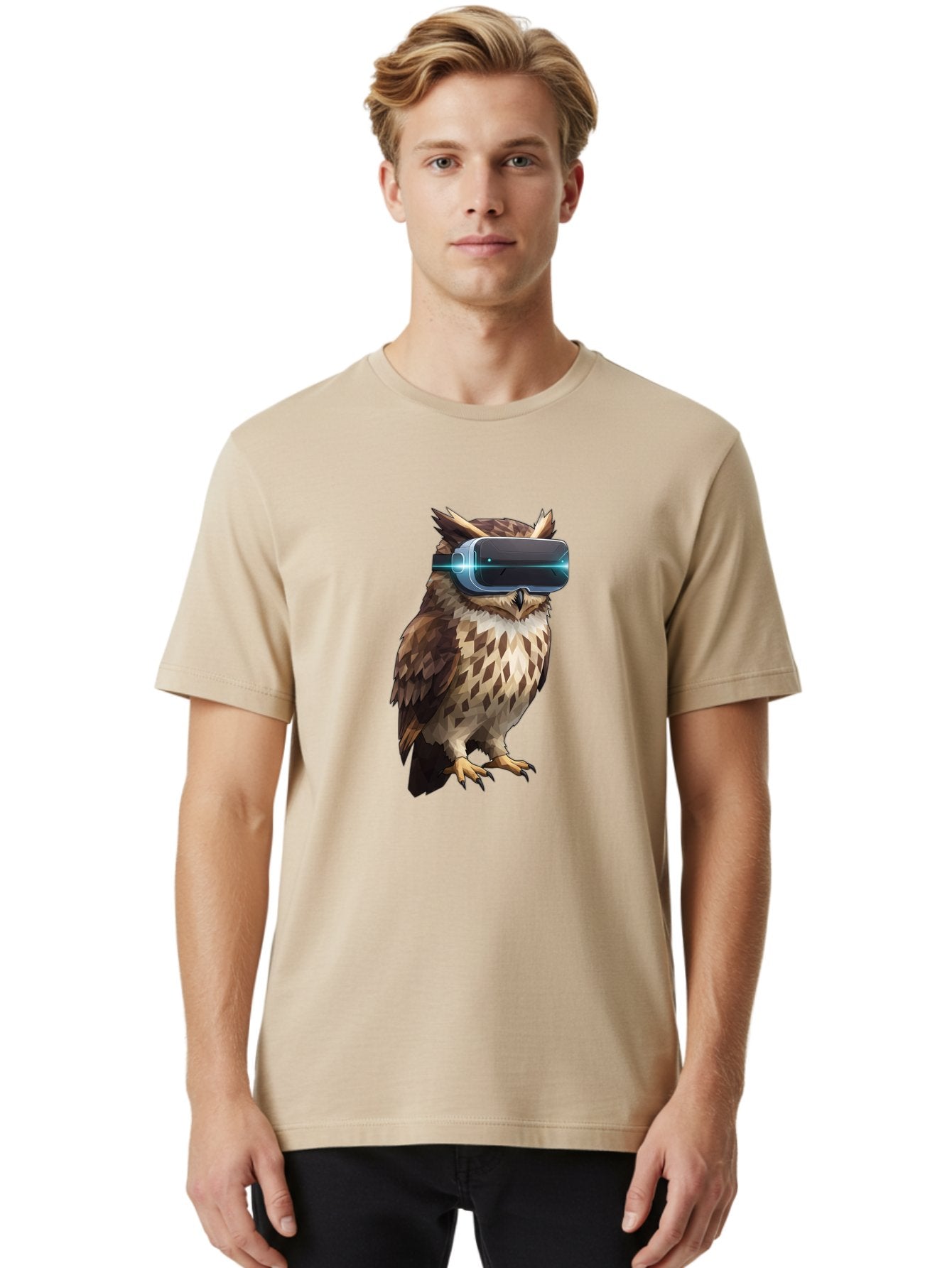 Owl-With-Vr-Headset-1 Men'S Graphic Tee, 100% Cotton, Comfortable Casual Summer Wear, Machine Washable, Vintage Camera, Old Camera, Antique Camera, Black Camera, Classic Photography, Photography Equipment, Nostalgic Device, Film Camera, Bal032 25