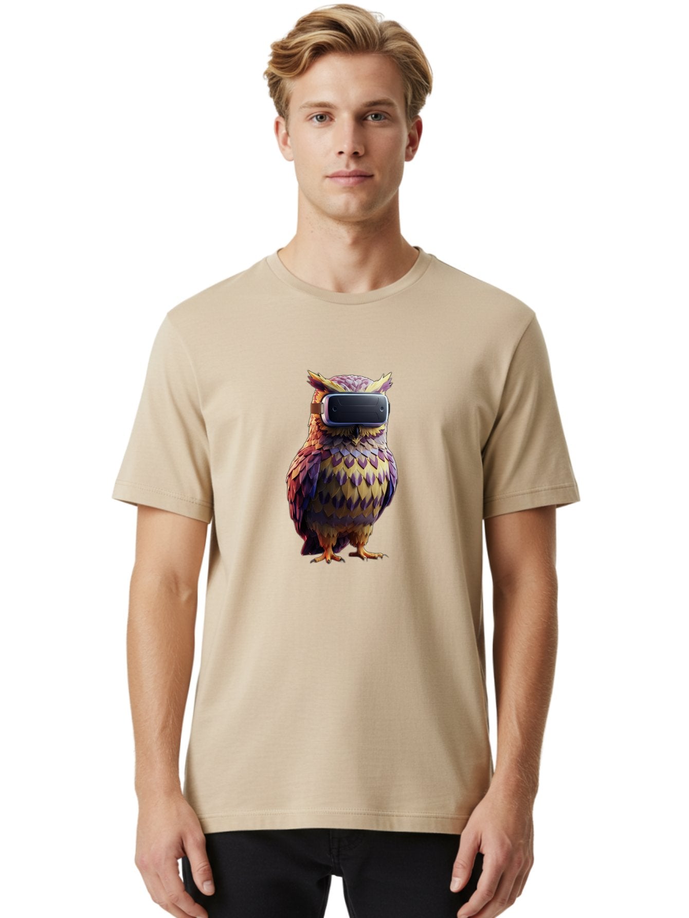 Owl-With-Vr-Headset-3 Men'S Graphic Tee, 100% Cotton, Comfortable Casual Summer Wear, Machine Washable, Vintage Camera, Old Camera, Antique Camera, Black Camera, Classic Photography, Photography Equipment, Nostalgic Device, Film Camera, Bal034 19