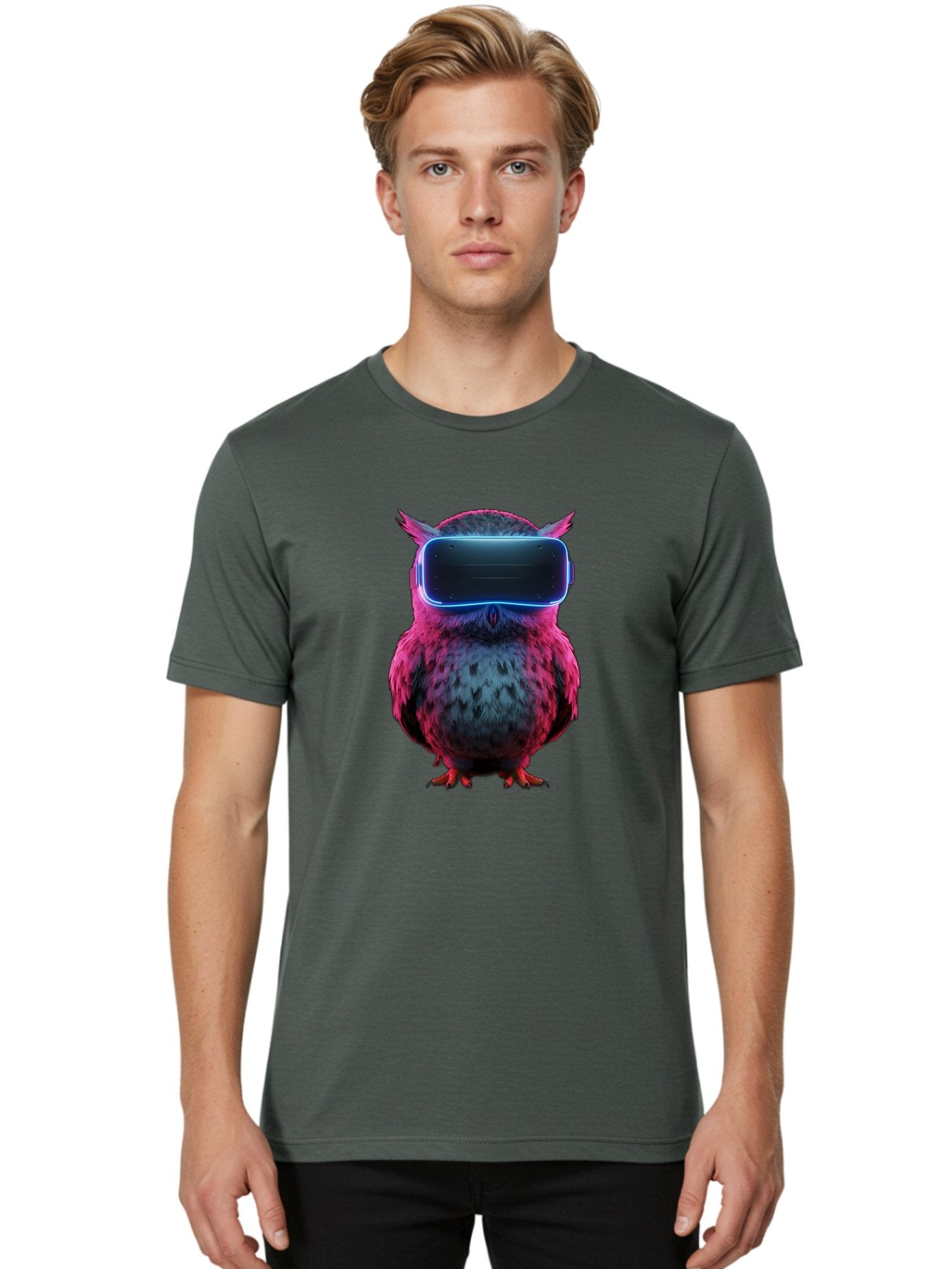 Owl-With-Vr-Headset Men'S Graphic Tee, 100% Cotton, Comfortable Casual Summer Wear, Machine Washable, Vintage Camera, Old Camera, Antique Camera, Black Camera, Classic Photography, Photography Equipment, Nostalgic Device, Film Camera, Bal037 24