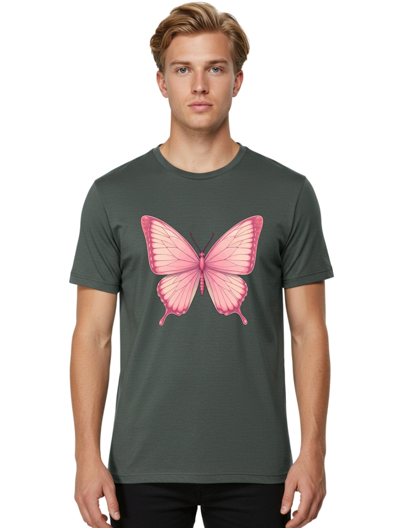 Pink-Butterfly-2 Men'S Graphic Tee, 100% Cotton, Comfortable Casual Summer Wear, Machine Washable, Vintage Camera, Old Camera, Antique Camera, Black Camera, Classic Photography, Photography Equipment, Nostalgic Device, Film Camera, Camera Art Bal087 17