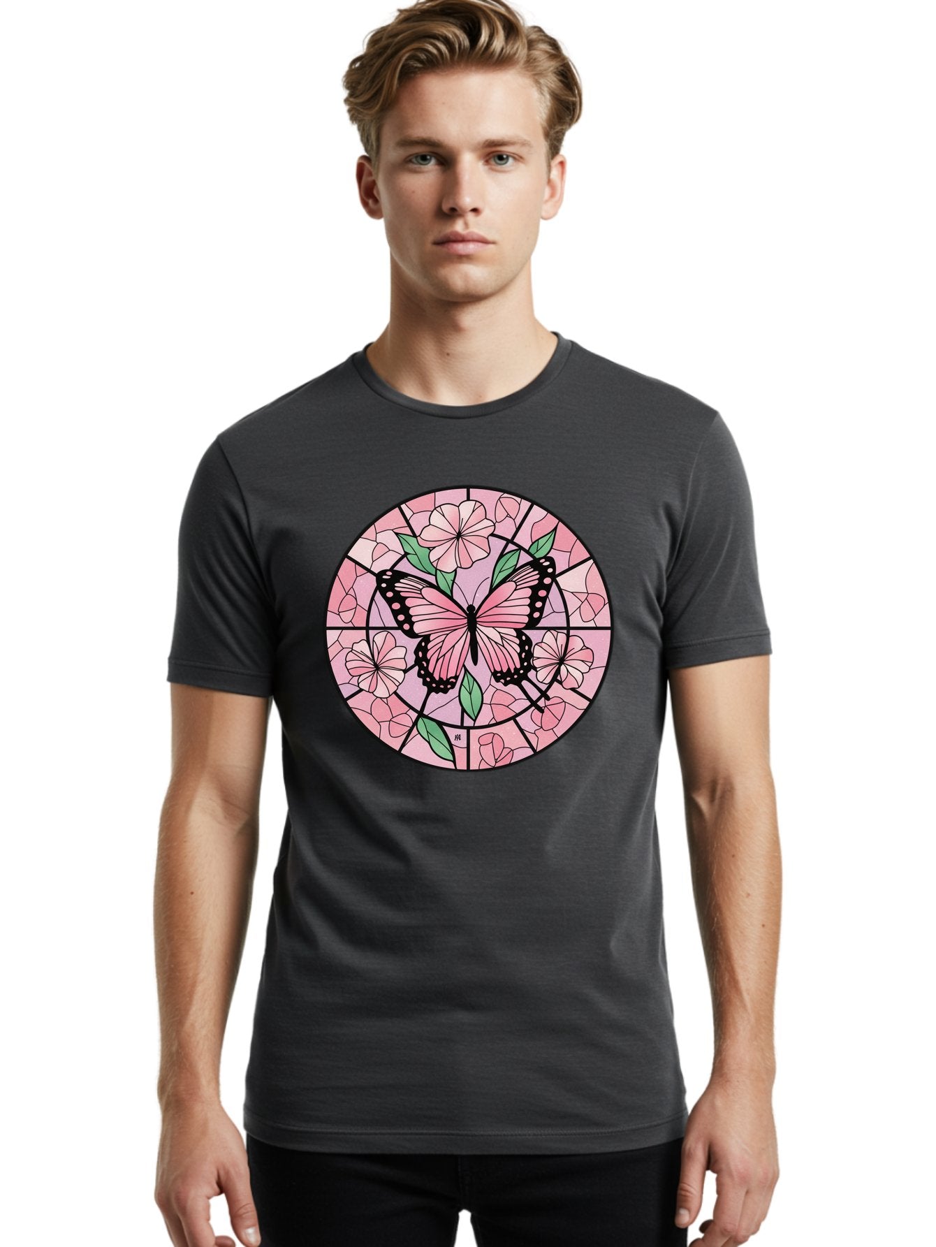 Pink-Butterfly-Stained-Glass Men'S Graphic Tee, 100% Cotton, Comfortable Casual Summer Wear, Machine Washable, Vintage Camera, Old Camera, Antique Camera, Black Camera, Classic Photography, Photography Equipment, Nostalgic Device, Film Camera, Bal088 22