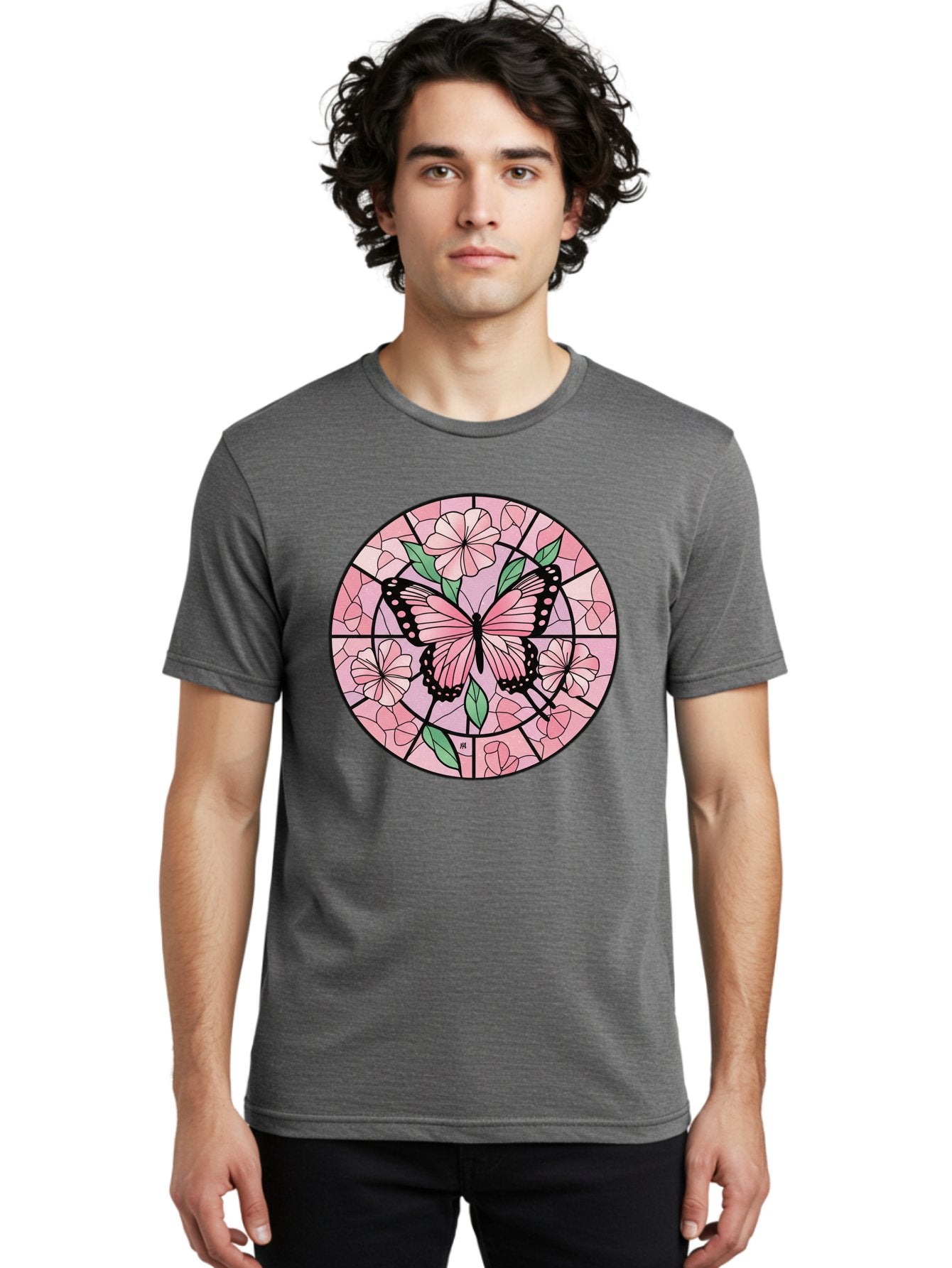 Pink-Butterfly-Stained-Glass Men'S Graphic Tee, 100% Cotton, Comfortable Casual Summer Wear, Machine Washable, Vintage Camera, Old Camera, Antique Camera, Black Camera, Classic Photography, Photography Equipment, Nostalgic Device, Film Camera, Bal088 16