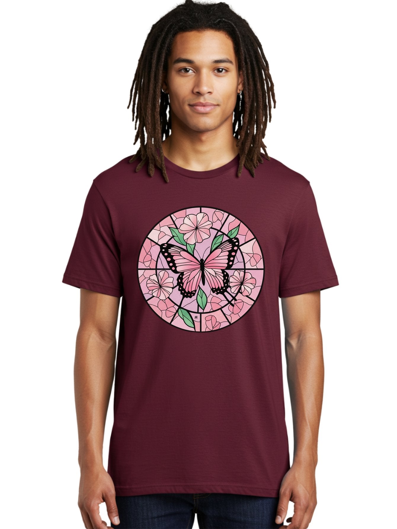 Pink-Butterfly-Stained-Glass Men'S Graphic Tee, 100% Cotton, Comfortable Casual Summer Wear, Machine Washable, Vintage Camera, Old Camera, Antique Camera, Black Camera, Classic Photography, Photography Equipment, Nostalgic Device, Film Camera, Bal088 17