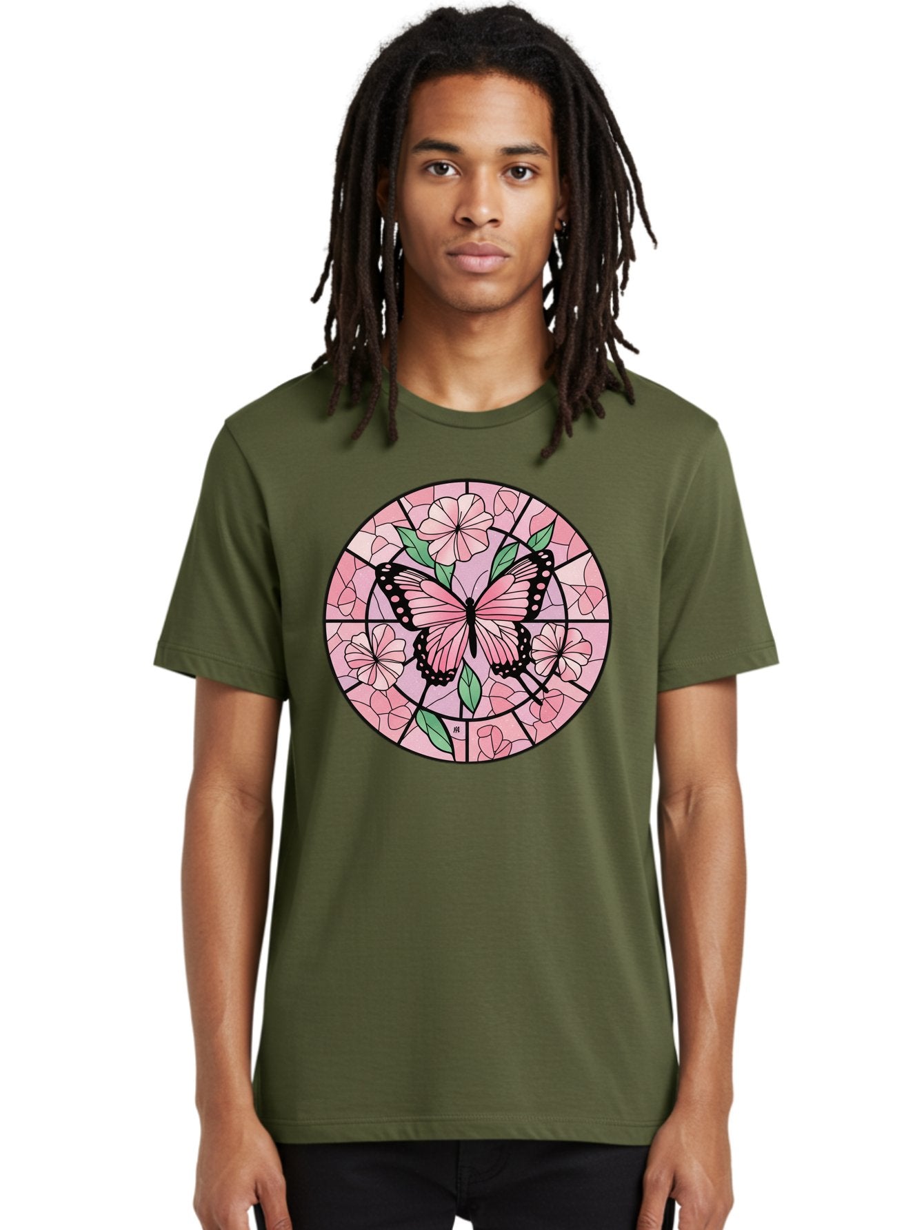 Pink-Butterfly-Stained-Glass Men'S Graphic Tee, 100% Cotton, Comfortable Casual Summer Wear, Machine Washable, Vintage Camera, Old Camera, Antique Camera, Black Camera, Classic Photography, Photography Equipment, Nostalgic Device, Film Camera, Bal088 24