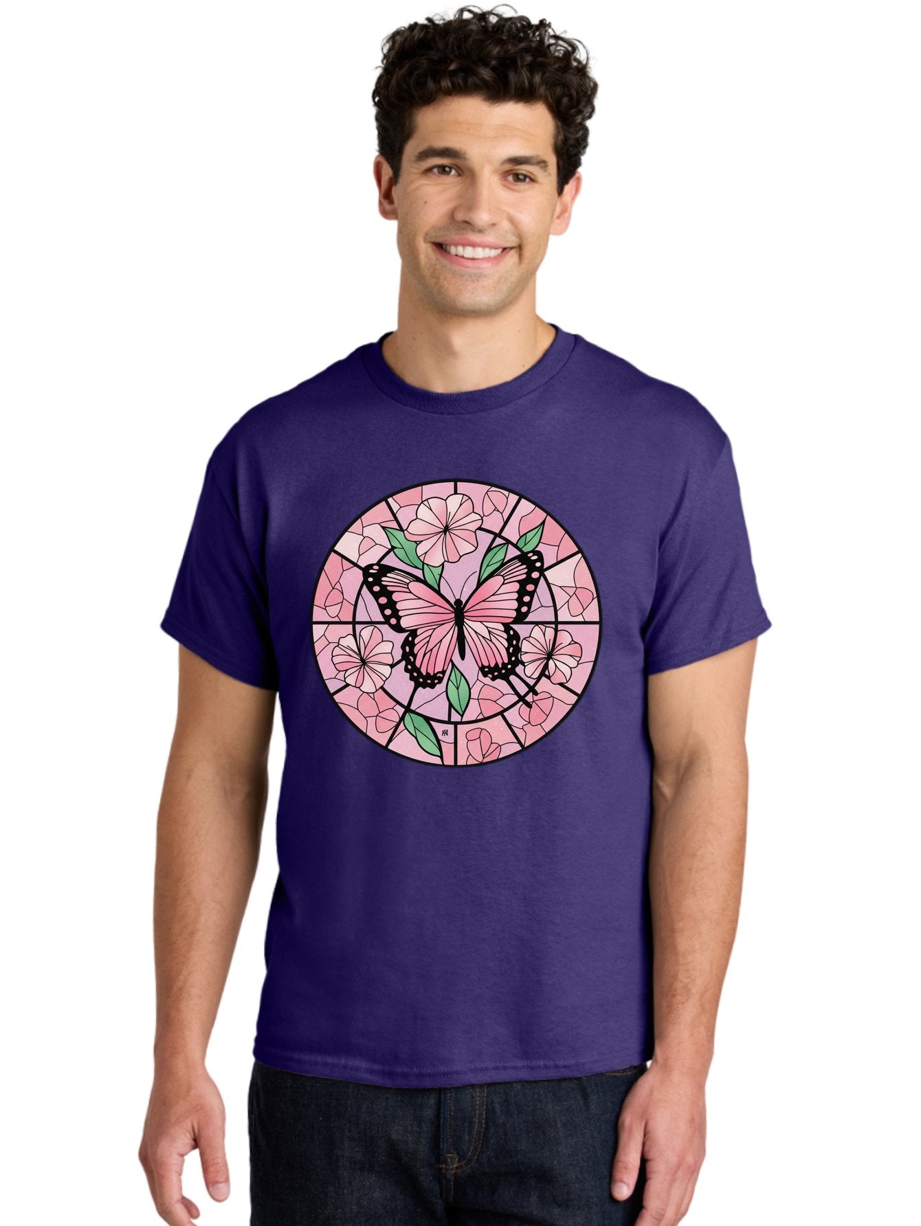 Pink-Butterfly-Stained-Glass Men'S Graphic Tee, 100% Cotton, Comfortable Casual Summer Wear, Machine Washable, Vintage Camera, Old Camera, Antique Camera, Black Camera, Classic Photography, Photography Equipment, Nostalgic Device, Film Camera, Bal088 23