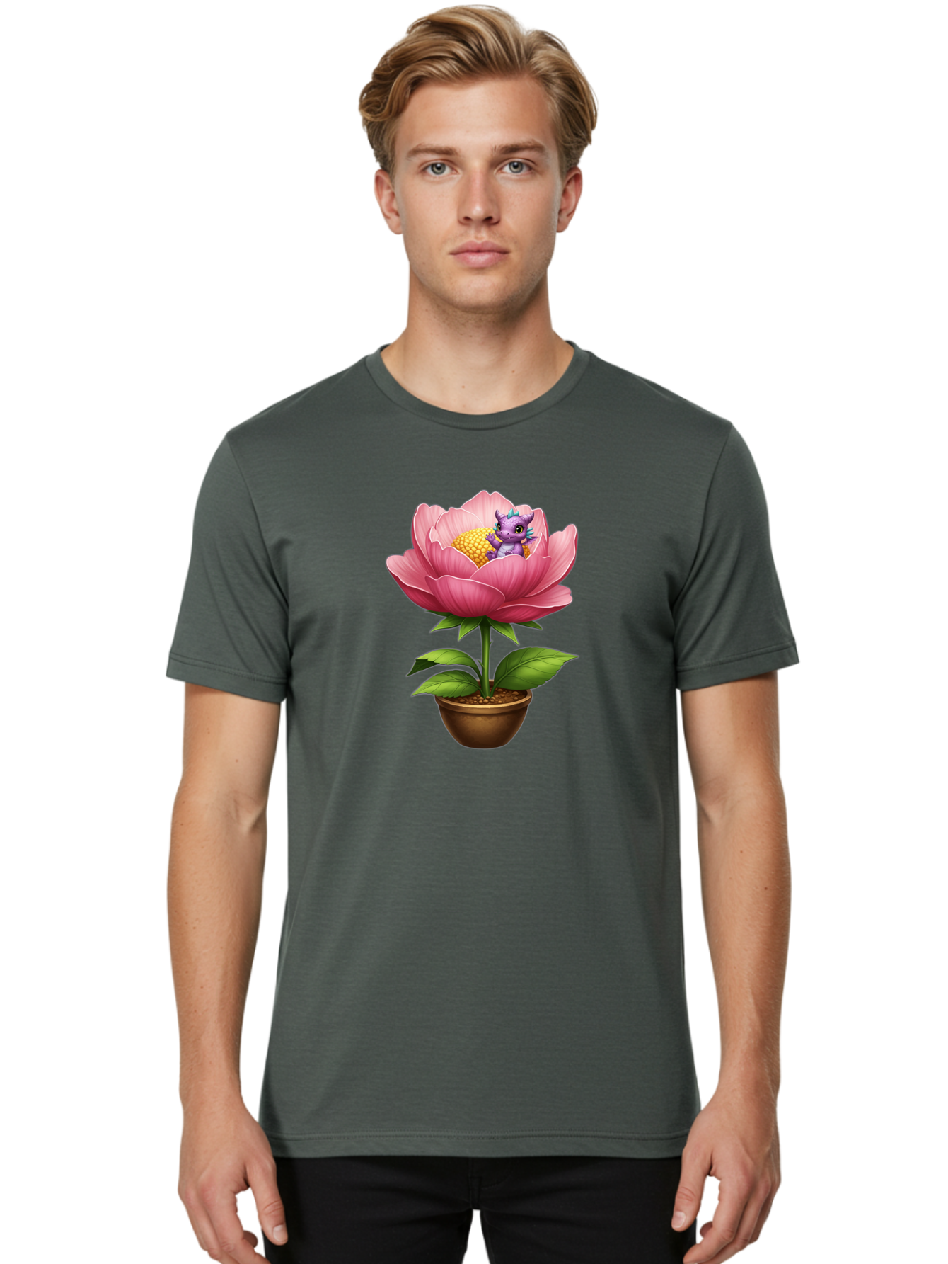 Pink-Flower-With-Purple-Dragon Men'S Graphic Tee, 100% Cotton, Comfortable Casual Summer Wear, Machine Washable, Vintage Camera, Old Camera, Antique Camera, Black Camera, Classic Photography, Photography Equipment, Nostalgic Device, Bal125 26