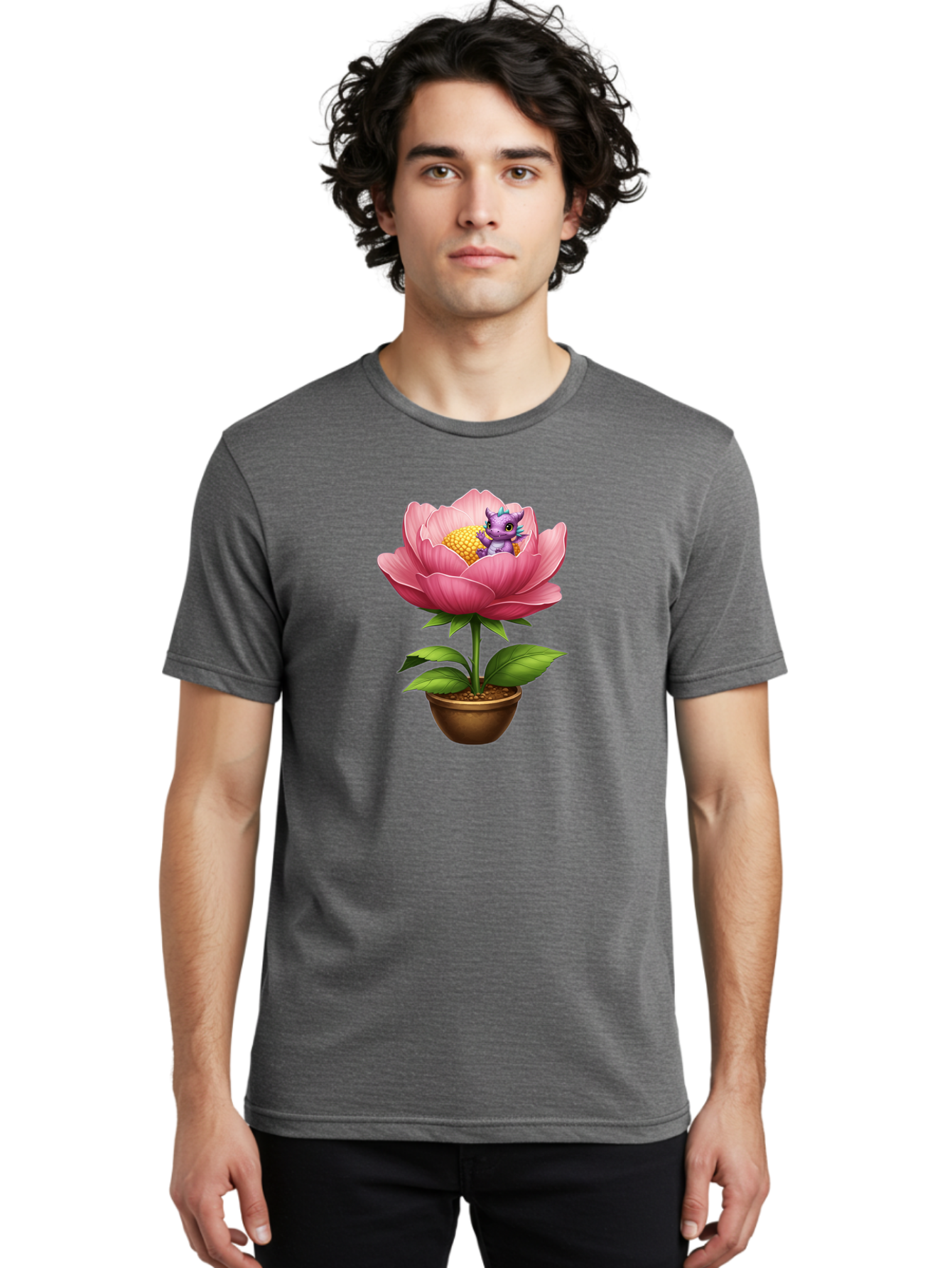 Pink-Flower-With-Purple-Dragon Men'S Graphic Tee, 100% Cotton, Comfortable Casual Summer Wear, Machine Washable, Vintage Camera, Old Camera, Antique Camera, Black Camera, Classic Photography, Photography Equipment, Nostalgic Device, Bal125 25