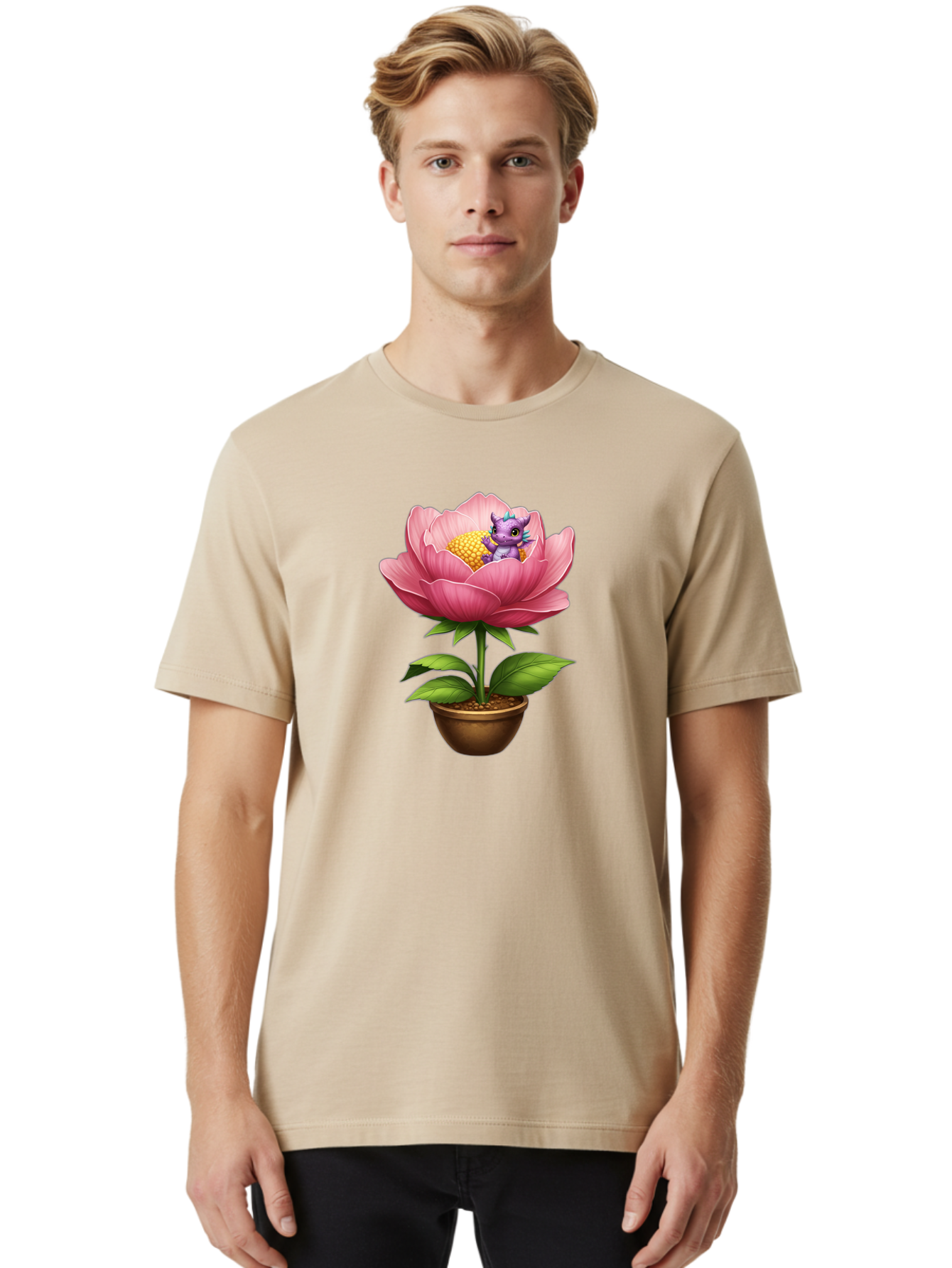 Pink-Flower-With-Purple-Dragon Men'S Graphic Tee, 100% Cotton, Comfortable Casual Summer Wear, Machine Washable, Vintage Camera, Old Camera, Antique Camera, Black Camera, Classic Photography, Photography Equipment, Nostalgic Device, Bal125 19