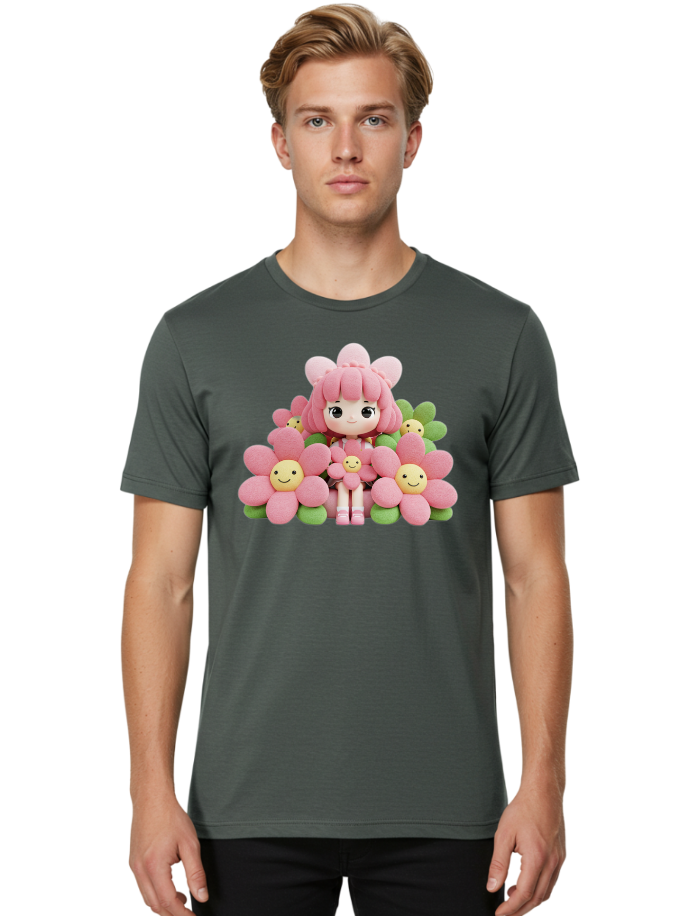 Pink-Haired-Doll-In-Flowers Men'S Graphic Tee, 100% Cotton, Comfortable Casual Summer Wear, Machine Washable, Vintage Camera, Old Camera, Antique Camera, Black Camera, Classic Photography, Photography Equipment, Nostalgic Device, Film Camera, Bal130 22