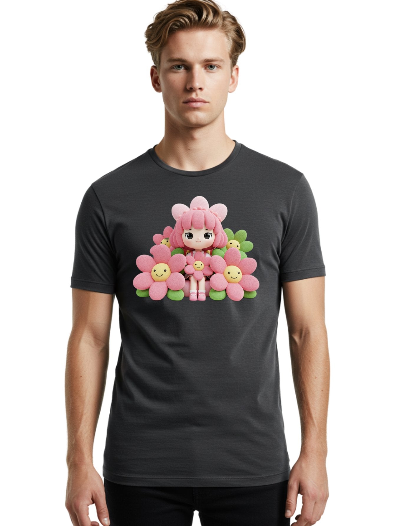 Pink-Haired-Doll-In-Flowers Men'S Graphic Tee, 100% Cotton, Comfortable Casual Summer Wear, Machine Washable, Vintage Camera, Old Camera, Antique Camera, Black Camera, Classic Photography, Photography Equipment, Nostalgic Device, Film Camera, Bal130 28