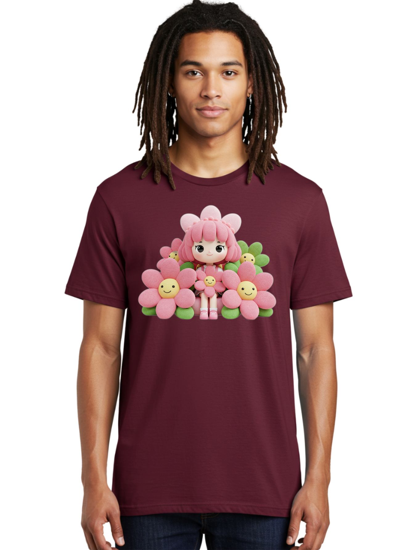 Pink-Haired-Doll-In-Flowers Men'S Graphic Tee, 100% Cotton, Comfortable Casual Summer Wear, Machine Washable, Vintage Camera, Old Camera, Antique Camera, Black Camera, Classic Photography, Photography Equipment, Nostalgic Device, Film Camera, Bal130 28