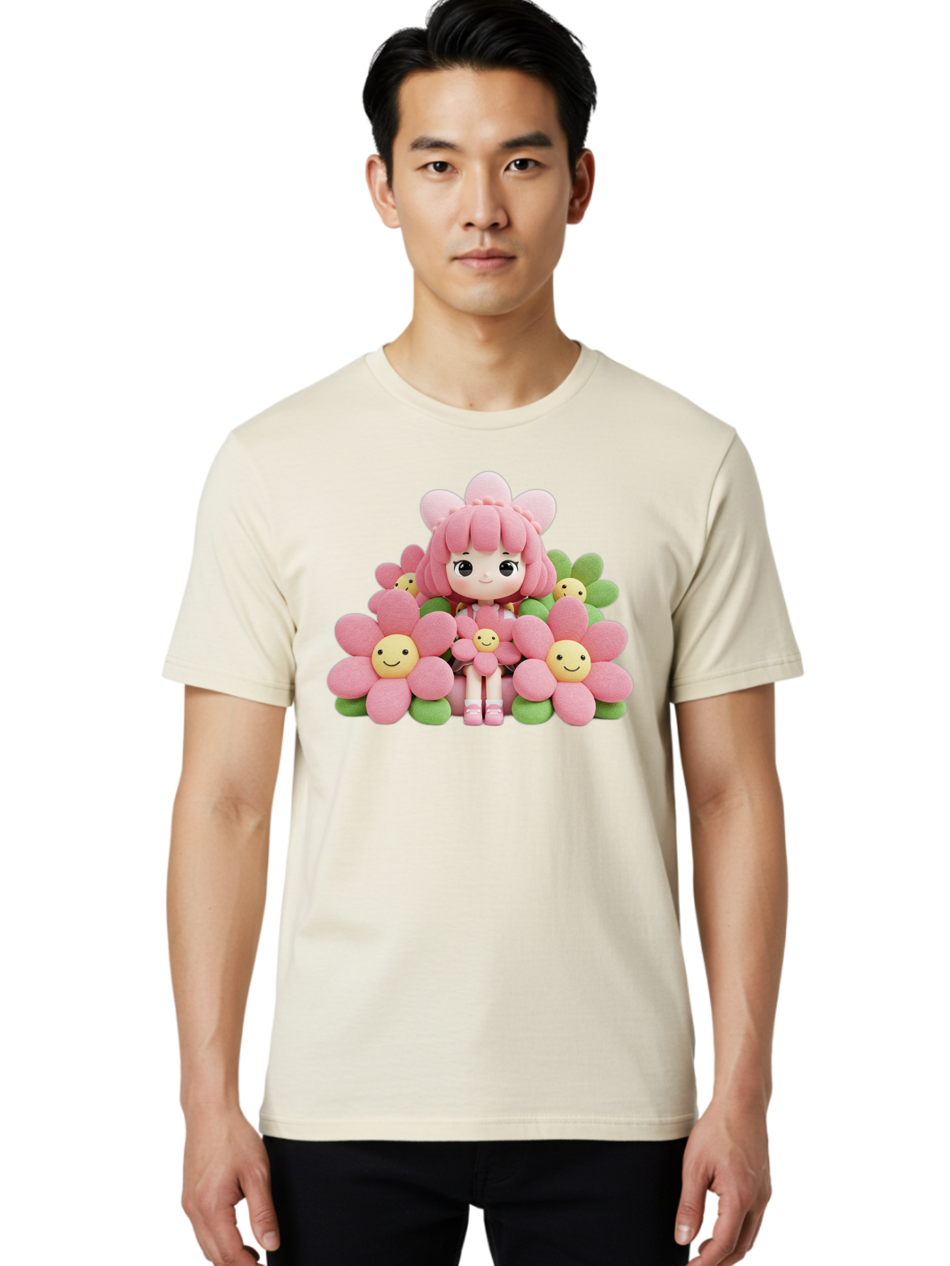 Pink-Haired-Doll-In-Flowers Men'S Graphic Tee, 100% Cotton, Comfortable Casual Summer Wear, Machine Washable, Vintage Camera, Old Camera, Antique Camera, Black Camera, Classic Photography, Photography Equipment, Nostalgic Device, Film Camera, Bal130 27