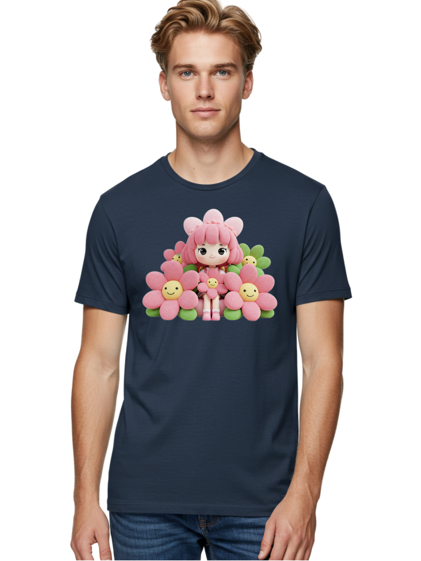 Pink-Haired-Doll-In-Flowers Men'S Graphic Tee, 100% Cotton, Comfortable Casual Summer Wear, Machine Washable, Vintage Camera, Old Camera, Antique Camera, Black Camera, Classic Photography, Photography Equipment, Nostalgic Device, Film Camera, Bal130 26