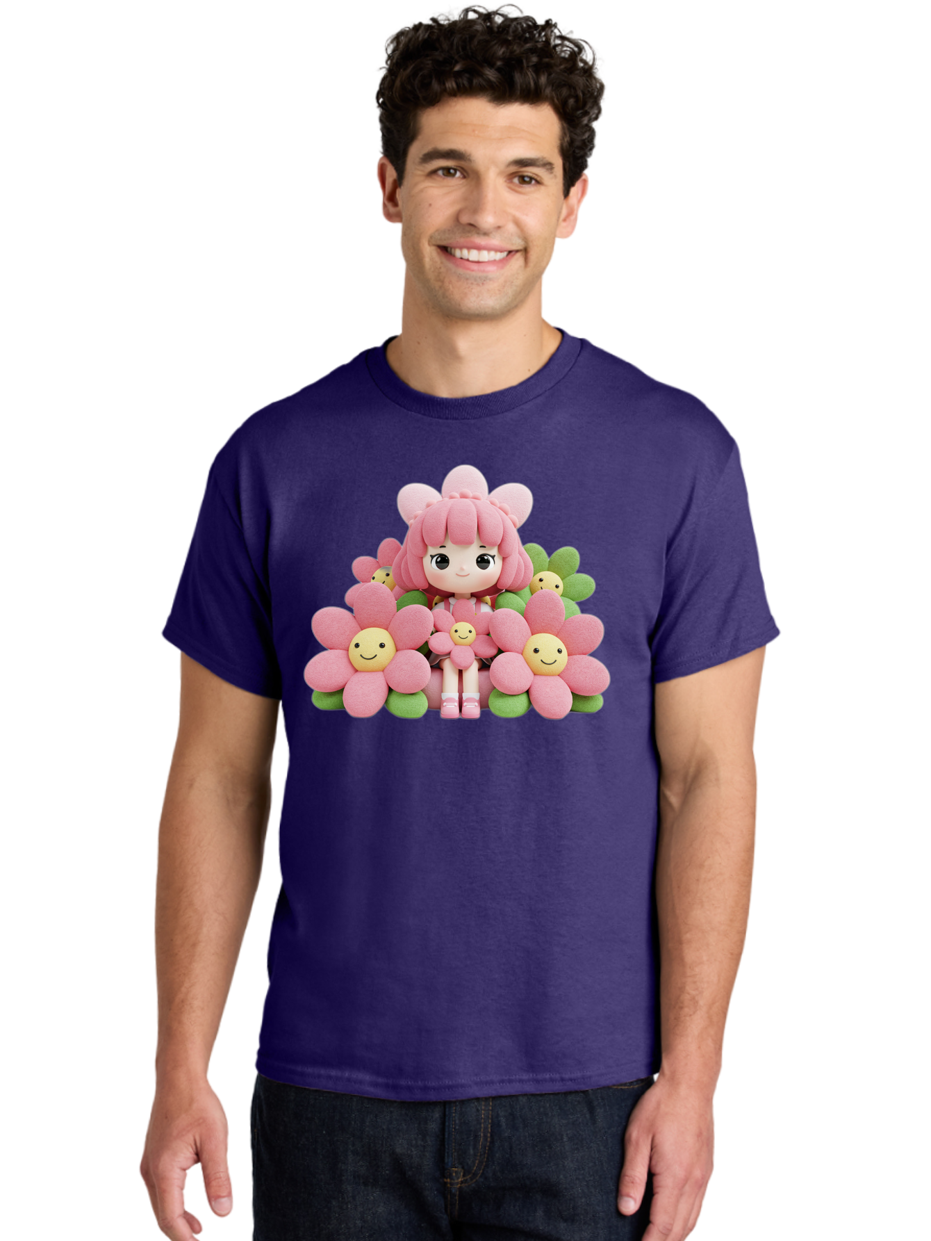 Pink-Haired-Doll-In-Flowers Men'S Graphic Tee, 100% Cotton, Comfortable Casual Summer Wear, Machine Washable, Vintage Camera, Old Camera, Antique Camera, Black Camera, Classic Photography, Photography Equipment, Nostalgic Device, Film Camera, Bal130 24