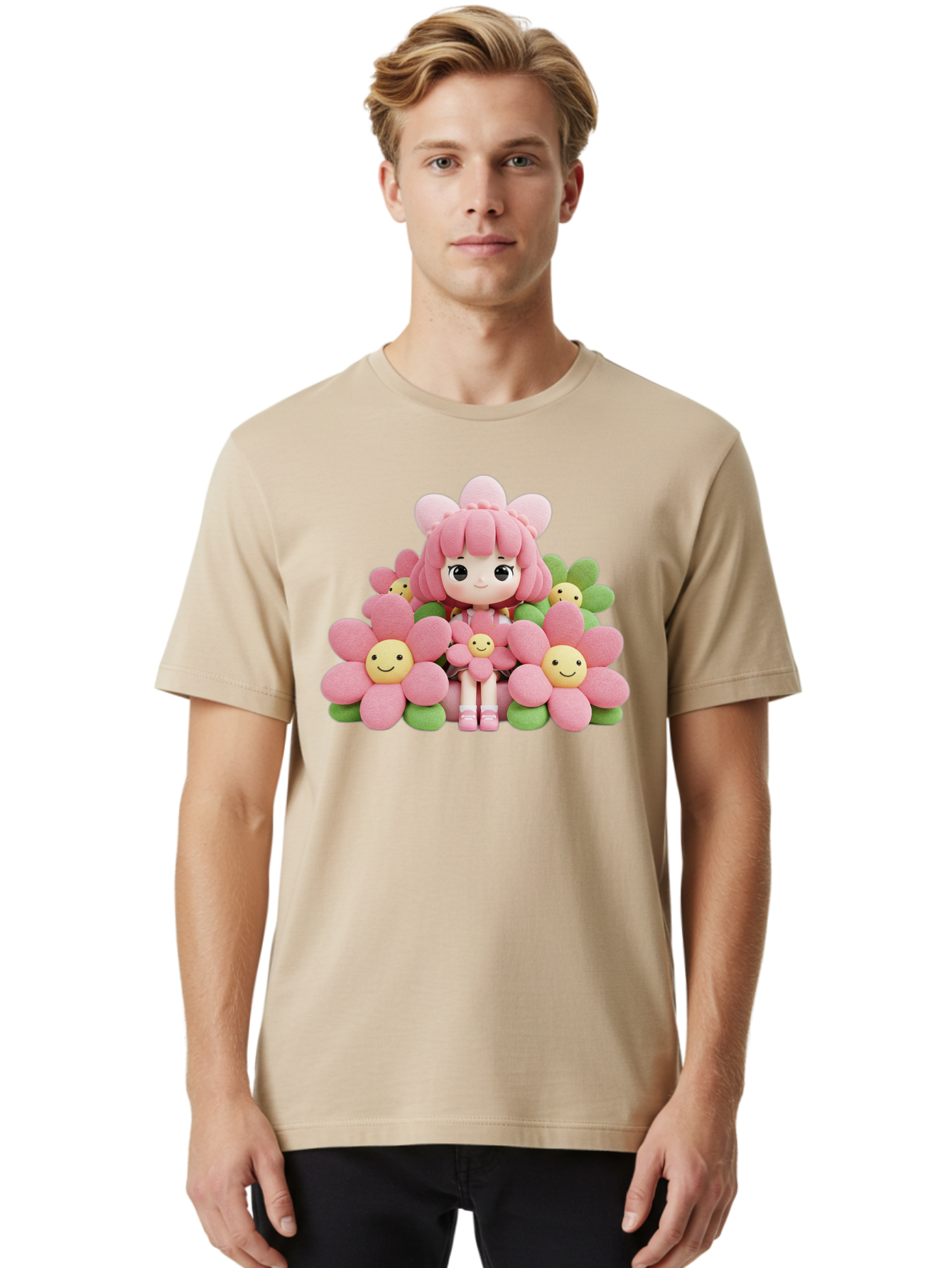 Pink-Haired-Doll-In-Flowers Men'S Graphic Tee, 100% Cotton, Comfortable Casual Summer Wear, Machine Washable, Vintage Camera, Old Camera, Antique Camera, Black Camera, Classic Photography, Photography Equipment, Nostalgic Device, Film Camera, Bal130 19
