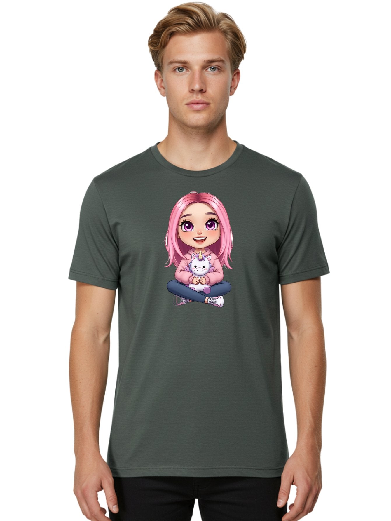 Pink-Haired-Girl-With-Unicorn Men'S Graphic Tee, 100% Cotton, Comfortable Casual Summer Wear, Machine Washable, Vintage Camera, Old Camera, Antique Camera, Black Camera, Classic Photography, Photography Equipment, Nostalgic Device, Bal131 16
