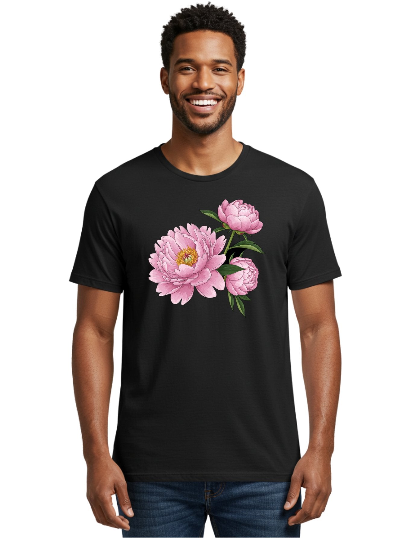 Pink-Peonies-1 Men'S Graphic Tee, 100% Cotton, Comfortable Casual Summer Wear, Machine Washable, Vintage Camera, Old Camera, Antique Camera, Black Camera, Classic Photography, Photography Equipment, Nostalgic Device, Film Camera, Camera Art Bal135 24