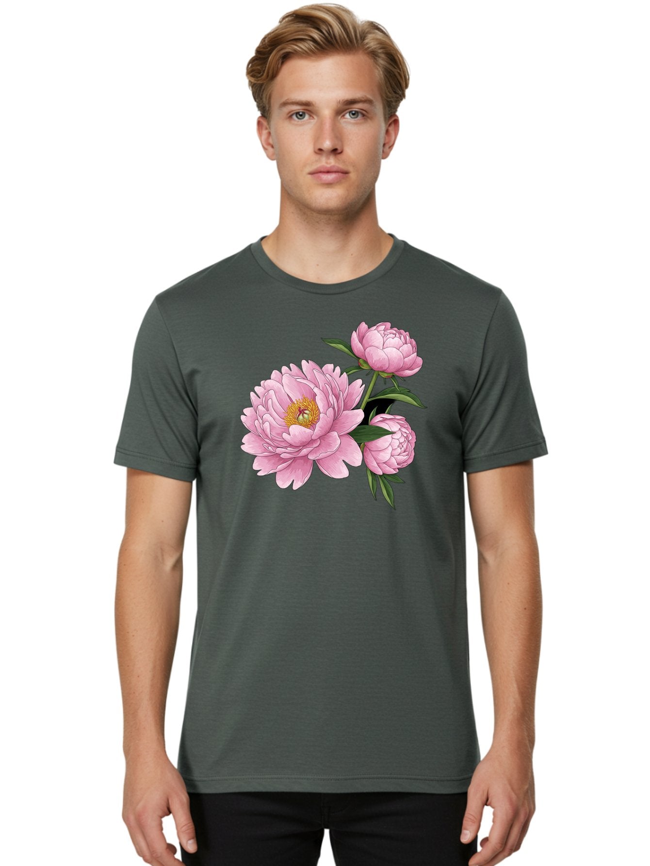 Pink-Peonies-1 Men'S Graphic Tee, 100% Cotton, Comfortable Casual Summer Wear, Machine Washable, Vintage Camera, Old Camera, Antique Camera, Black Camera, Classic Photography, Photography Equipment, Nostalgic Device, Film Camera, Camera Art Bal135 30