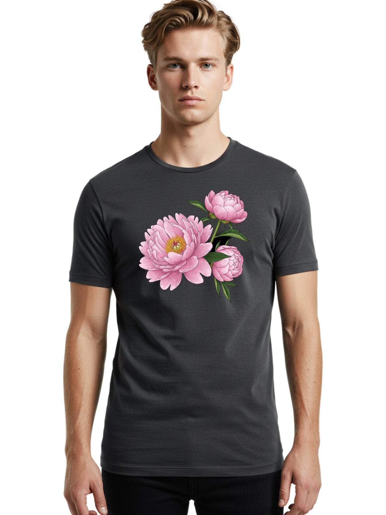 Pink-Peonies-1 Men'S Graphic Tee, 100% Cotton, Comfortable Casual Summer Wear, Machine Washable, Vintage Camera, Old Camera, Antique Camera, Black Camera, Classic Photography, Photography Equipment, Nostalgic Device, Film Camera, Camera Art Bal135 20