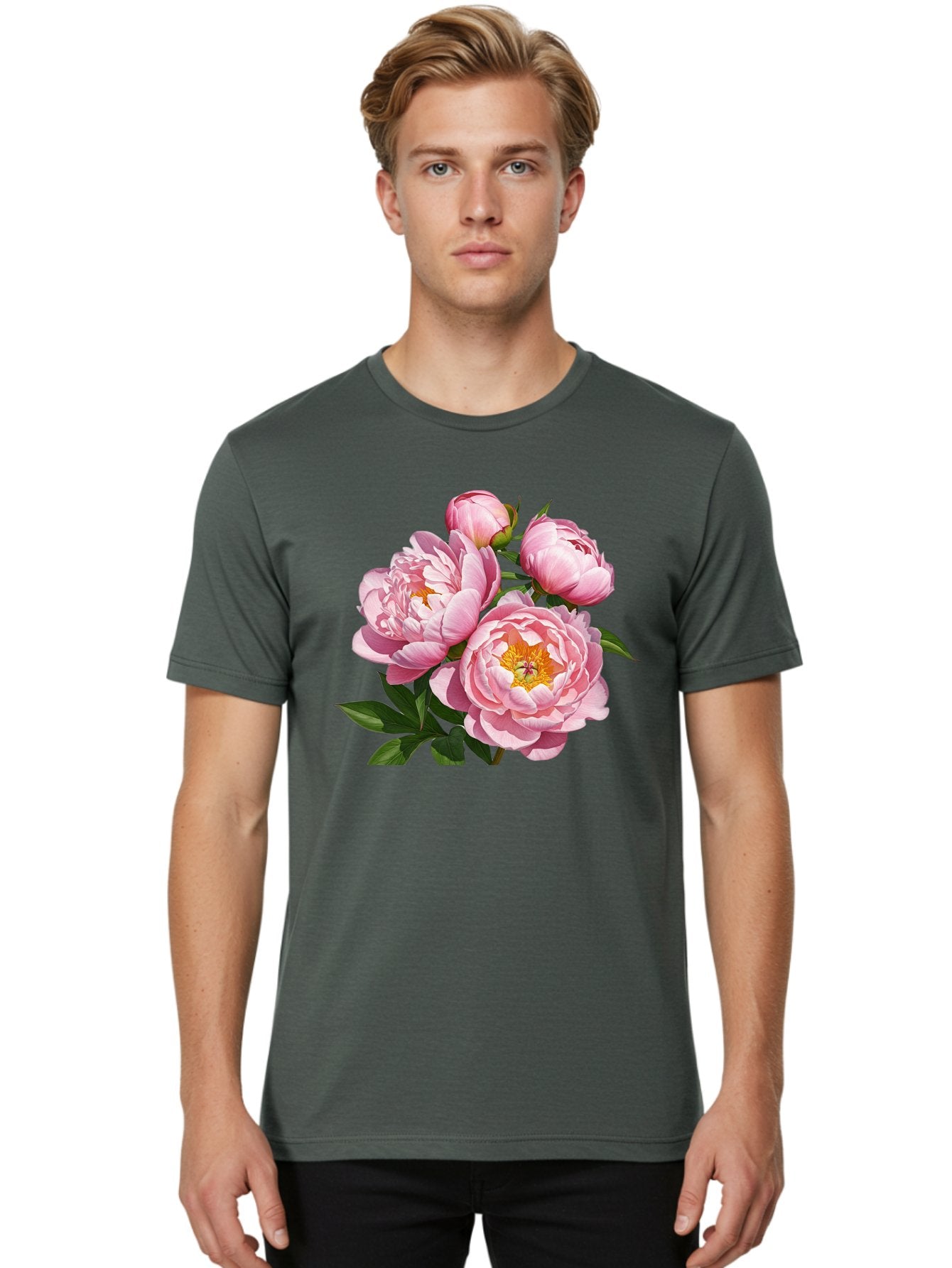 Pink-Peonies-2 Men'S Graphic Tee, 100% Cotton, Comfortable Casual Summer Wear, Machine Washable, Vintage Camera, Old Camera, Antique Camera, Black Camera, Classic Photography, Photography Equipment, Nostalgic Device, Film Camera, Camera Art Bal136 30