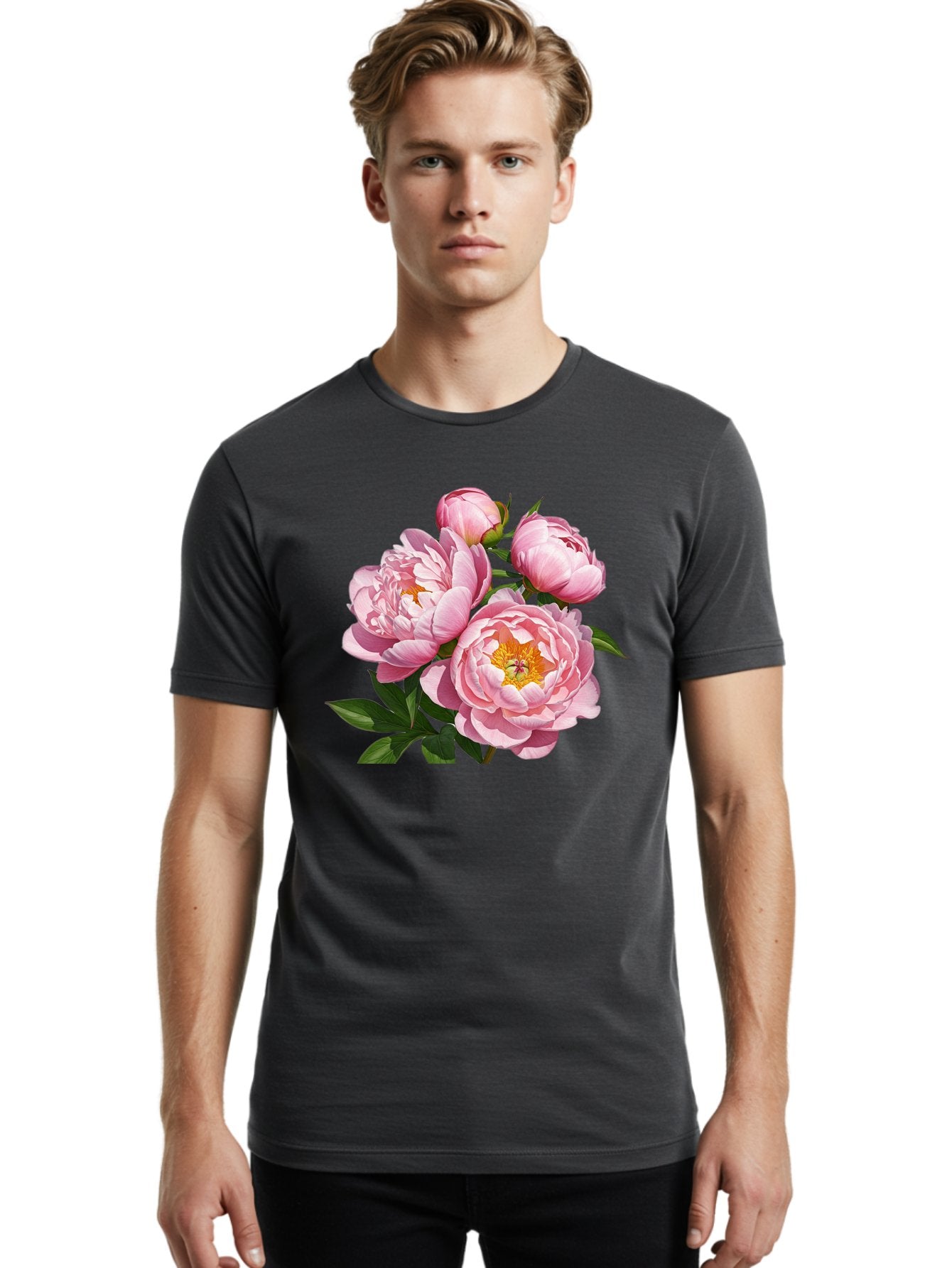 Pink-Peonies-2 Men'S Graphic Tee, 100% Cotton, Comfortable Casual Summer Wear, Machine Washable, Vintage Camera, Old Camera, Antique Camera, Black Camera, Classic Photography, Photography Equipment, Nostalgic Device, Film Camera, Camera Art Bal136 24