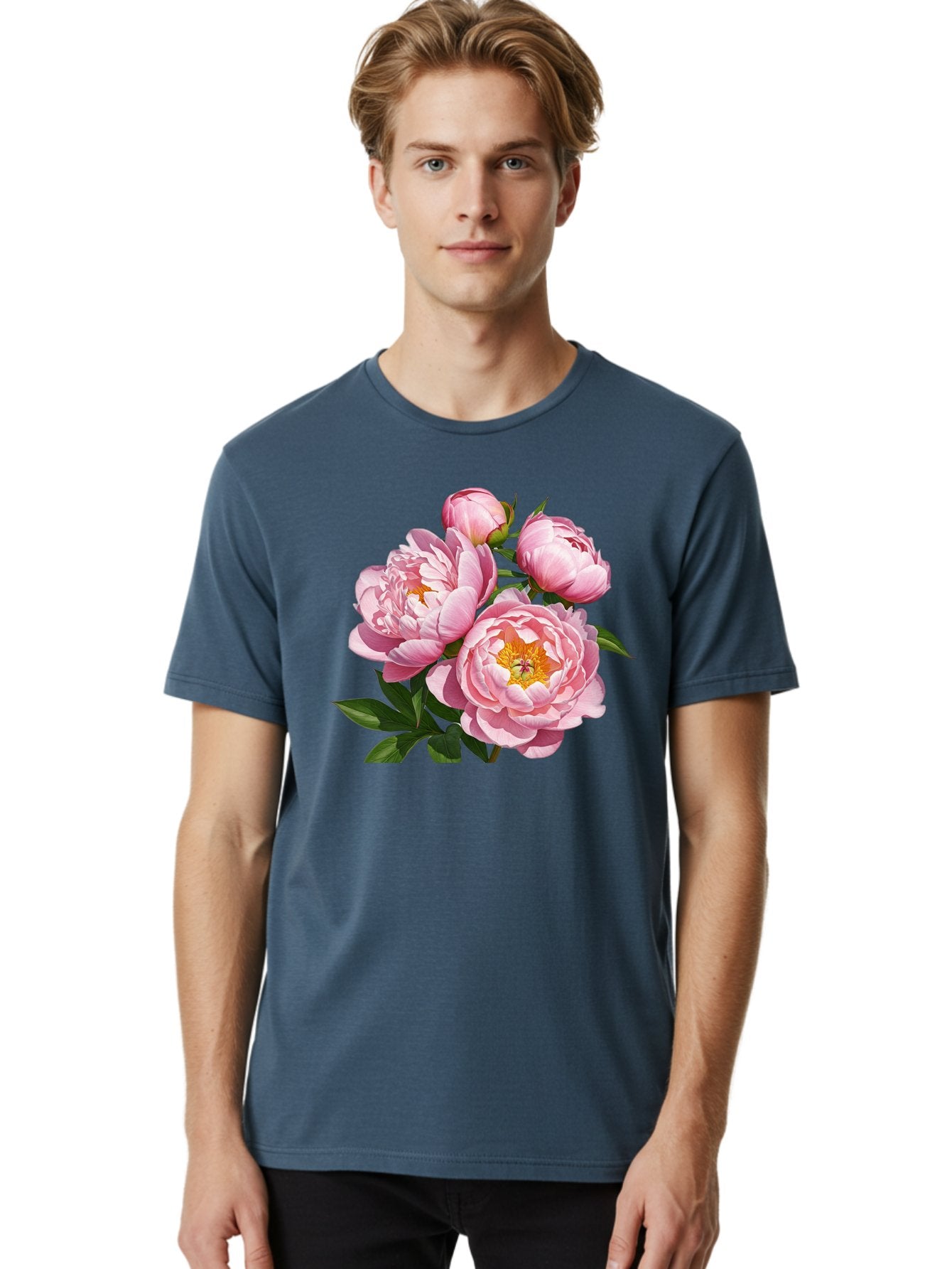 Pink-Peonies-2 Men'S Graphic Tee, 100% Cotton, Comfortable Casual Summer Wear, Machine Washable, Vintage Camera, Old Camera, Antique Camera, Black Camera, Classic Photography, Photography Equipment, Nostalgic Device, Film Camera, Camera Art Bal136 25