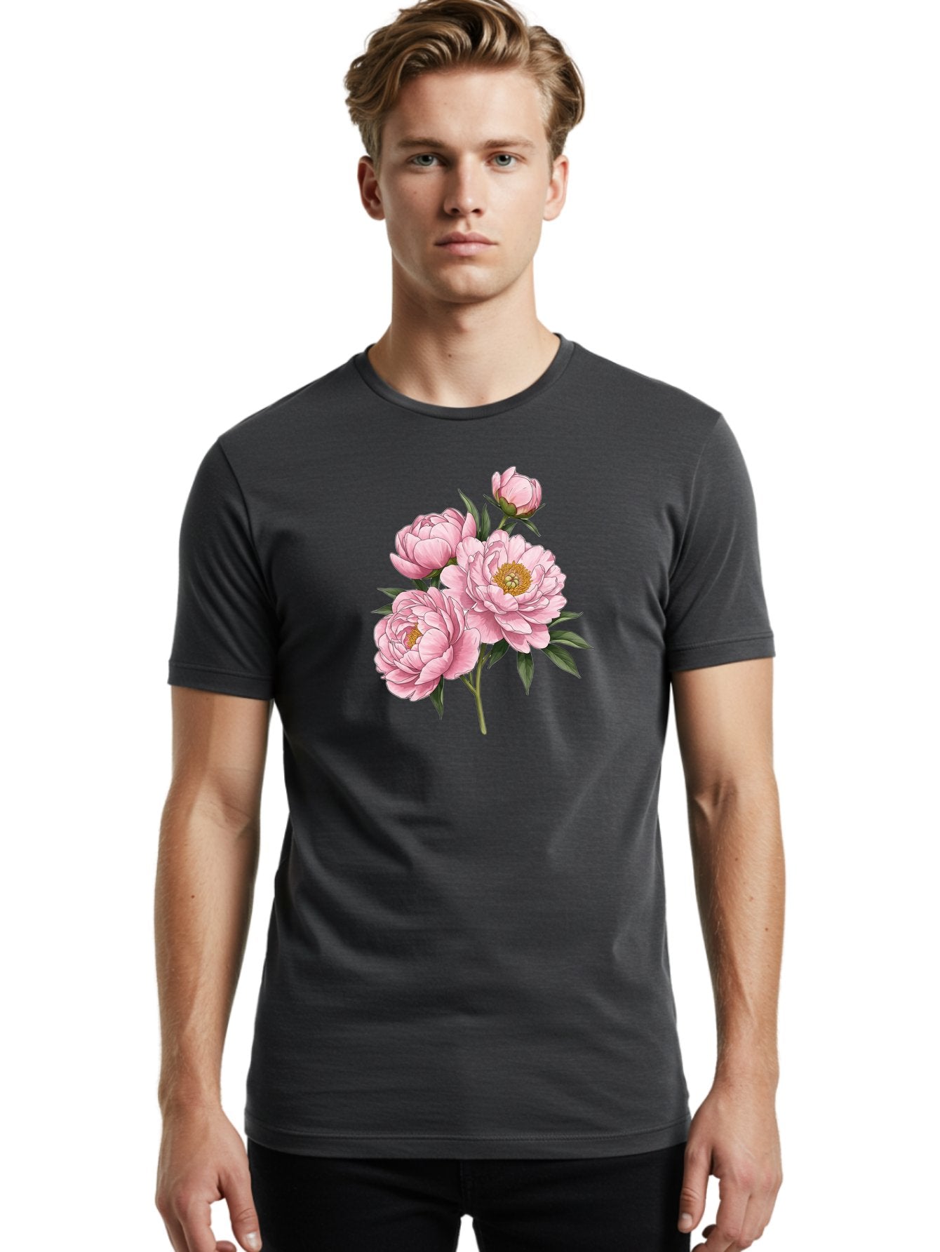 Pink-Peonies-3 Men'S Graphic Tee, 100% Cotton, Comfortable Casual Summer Wear, Machine Washable, Vintage Camera, Old Camera, Antique Camera, Black Camera, Classic Photography, Photography Equipment, Nostalgic Device, Film Camera, Camera Art Bal137 20