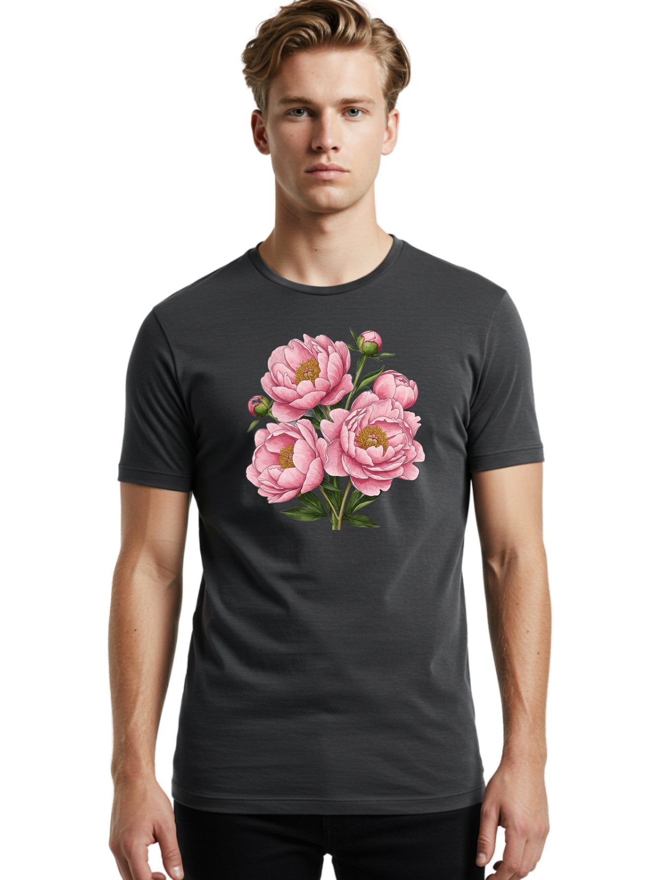 Pink-Peonies-4 Men'S Graphic Tee, 100% Cotton, Comfortable Casual Summer Wear, Machine Washable, Vintage Camera, Old Camera, Antique Camera, Black Camera, Classic Photography, Photography Equipment, Nostalgic Device, Film Camera, Camera Art Bal138 19