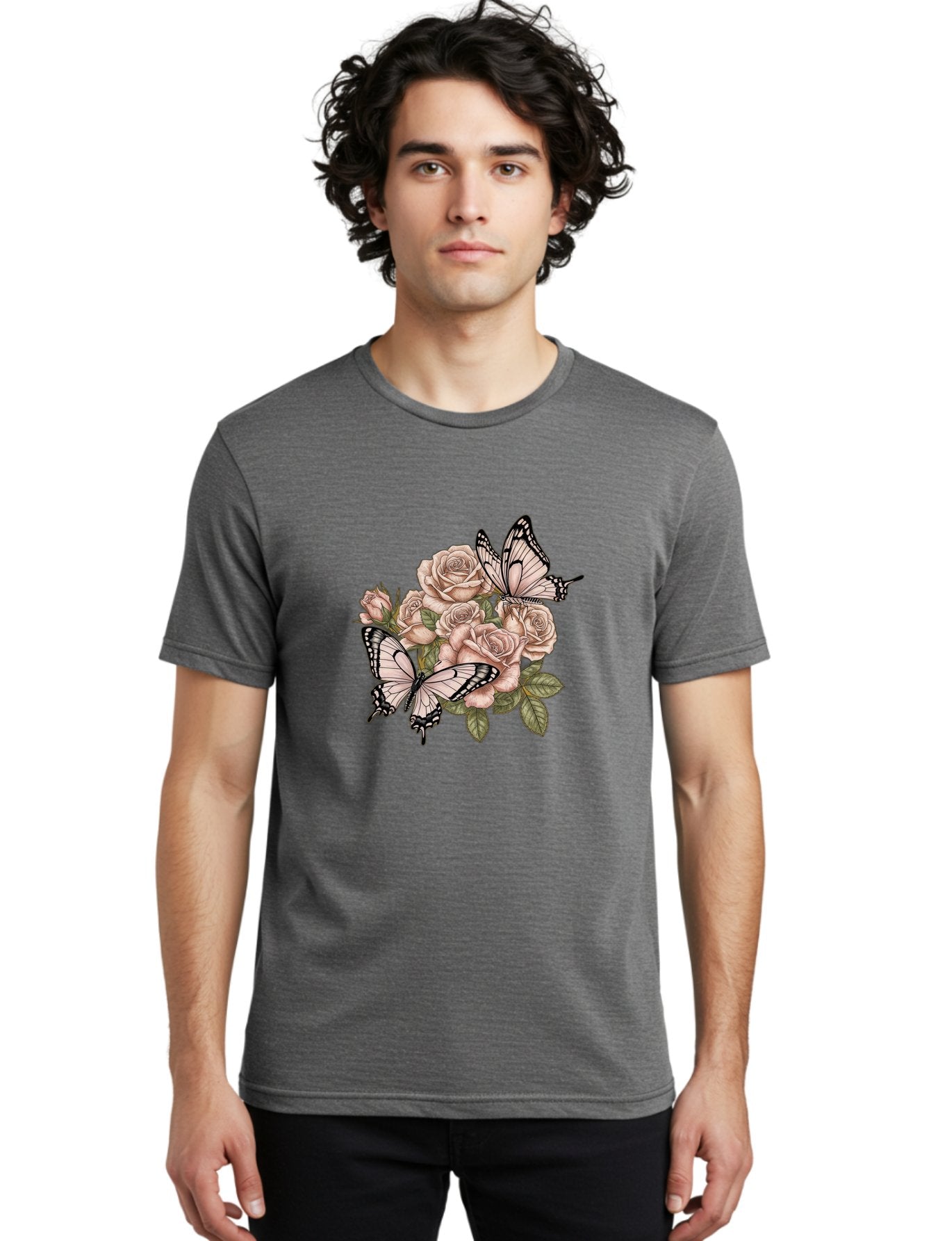 Pink-Roses-And-Butterflies Men'S Graphic Tee, 100% Cotton, Comfortable Casual Summer Wear, Machine Washable, Vintage Camera, Old Camera, Antique Camera, Black Camera, Classic Photography, Photography Equipment, Nostalgic Device, Film Camera, Bal145 21