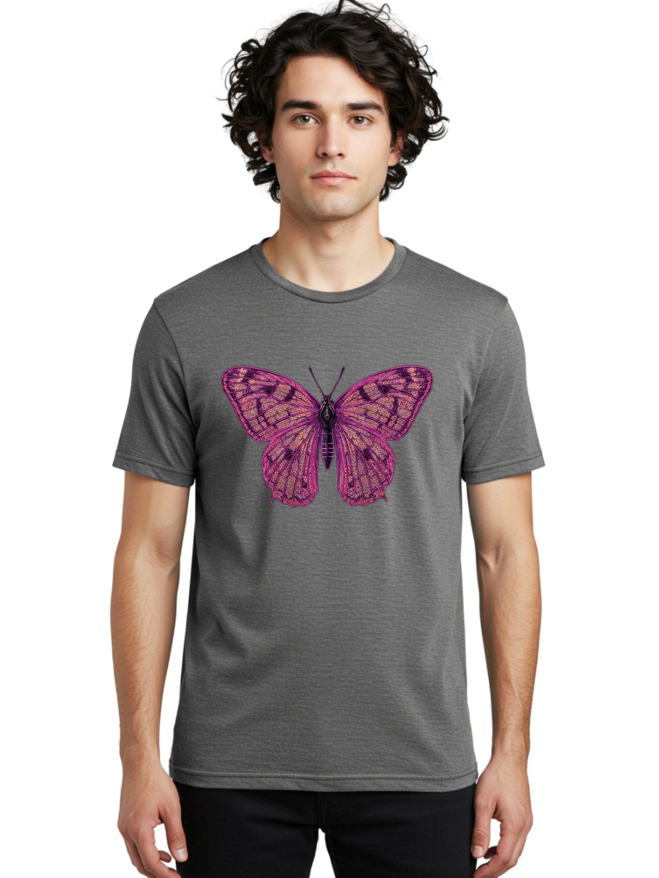 Purple-Butterfly-1 Men'S Graphic Tee, 100% Cotton, Comfortable Casual Summer Wear, Machine Washable, Vintage Camera, Old Camera, Antique Camera, Black Camera, Classic Photography, Photography Equipment, Nostalgic Device, Film Camera, Bal177 16