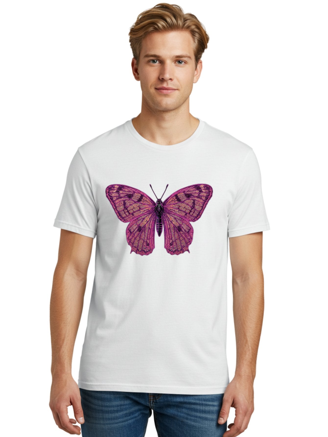 Purple-Butterfly-1 Men'S Graphic Tee, 100% Cotton, Comfortable Casual Summer Wear, Machine Washable, Vintage Camera, Old Camera, Antique Camera, Black Camera, Classic Photography, Photography Equipment, Nostalgic Device, Film Camera, Bal177 17