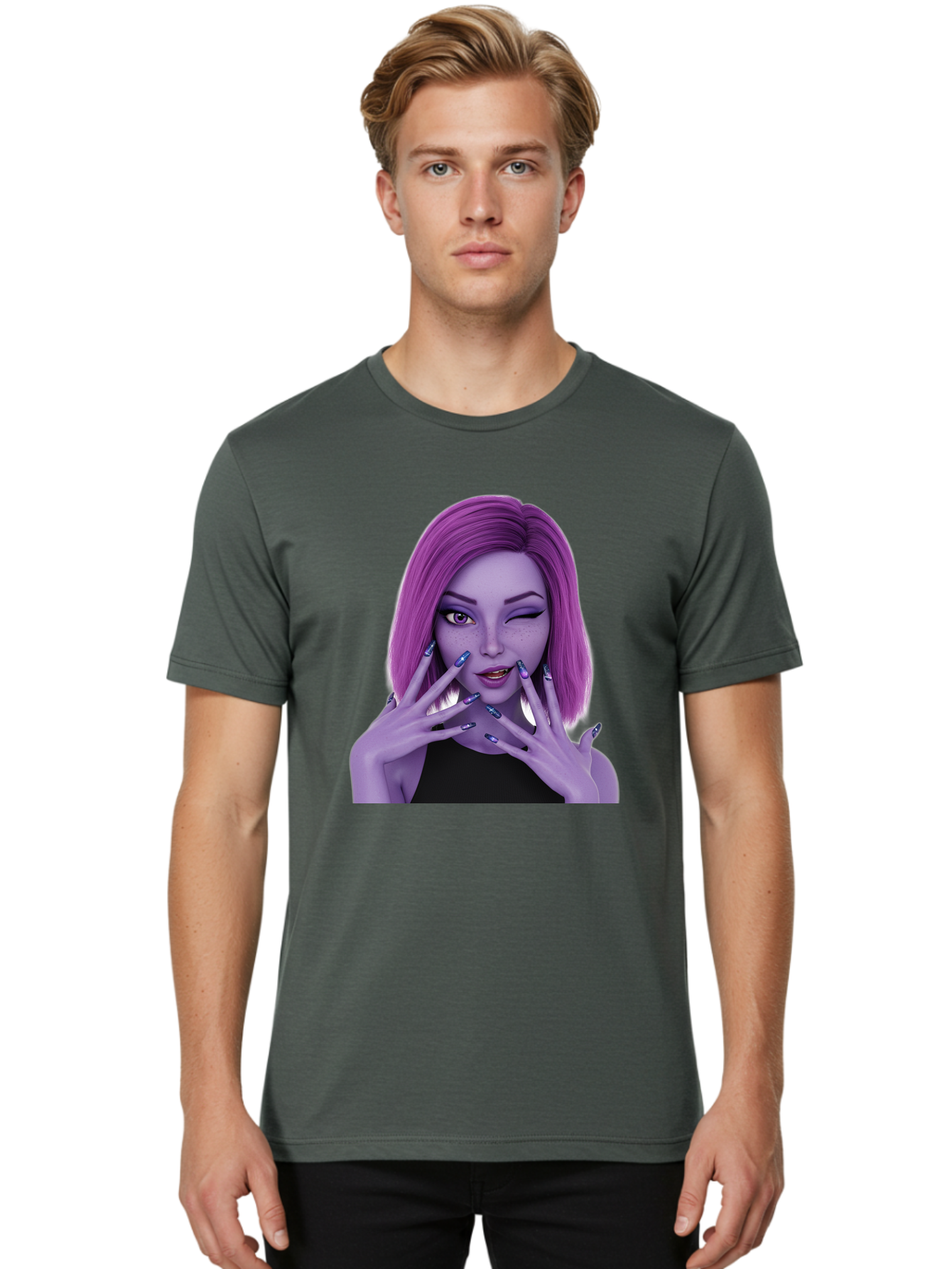 Purple-Woman-Portrait Men'S Graphic Tee, 100% Cotton, Comfortable Casual Summer Wear, Machine Washable, Vintage Camera, Old Camera, Antique Camera, Black Camera, Classic Photography, Photography Equipment, Nostalgic Device, Film Camera, Bal190 20