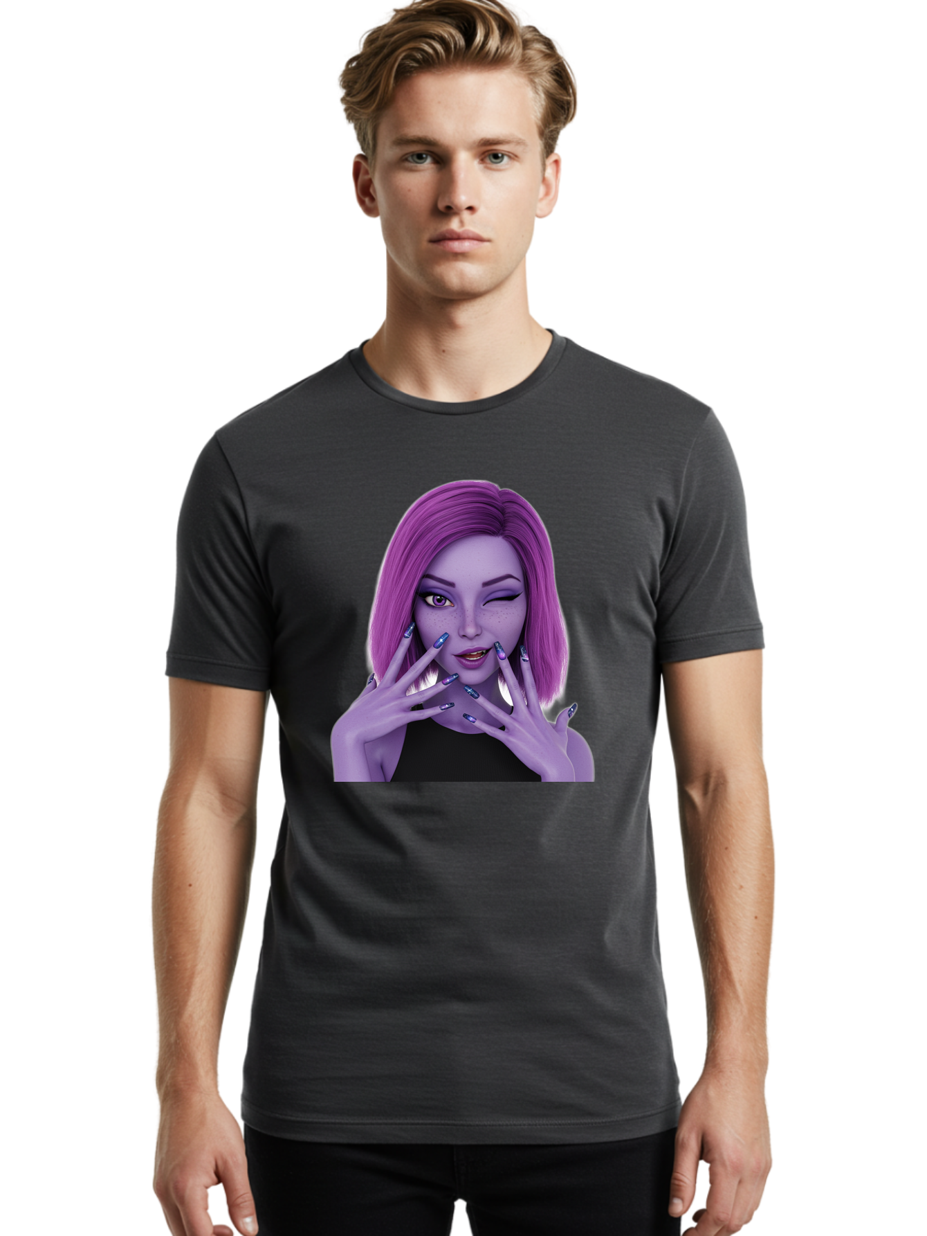 Purple-Woman-Portrait Men'S Graphic Tee, 100% Cotton, Comfortable Casual Summer Wear, Machine Washable, Vintage Camera, Old Camera, Antique Camera, Black Camera, Classic Photography, Photography Equipment, Nostalgic Device, Film Camera, Bal190 29