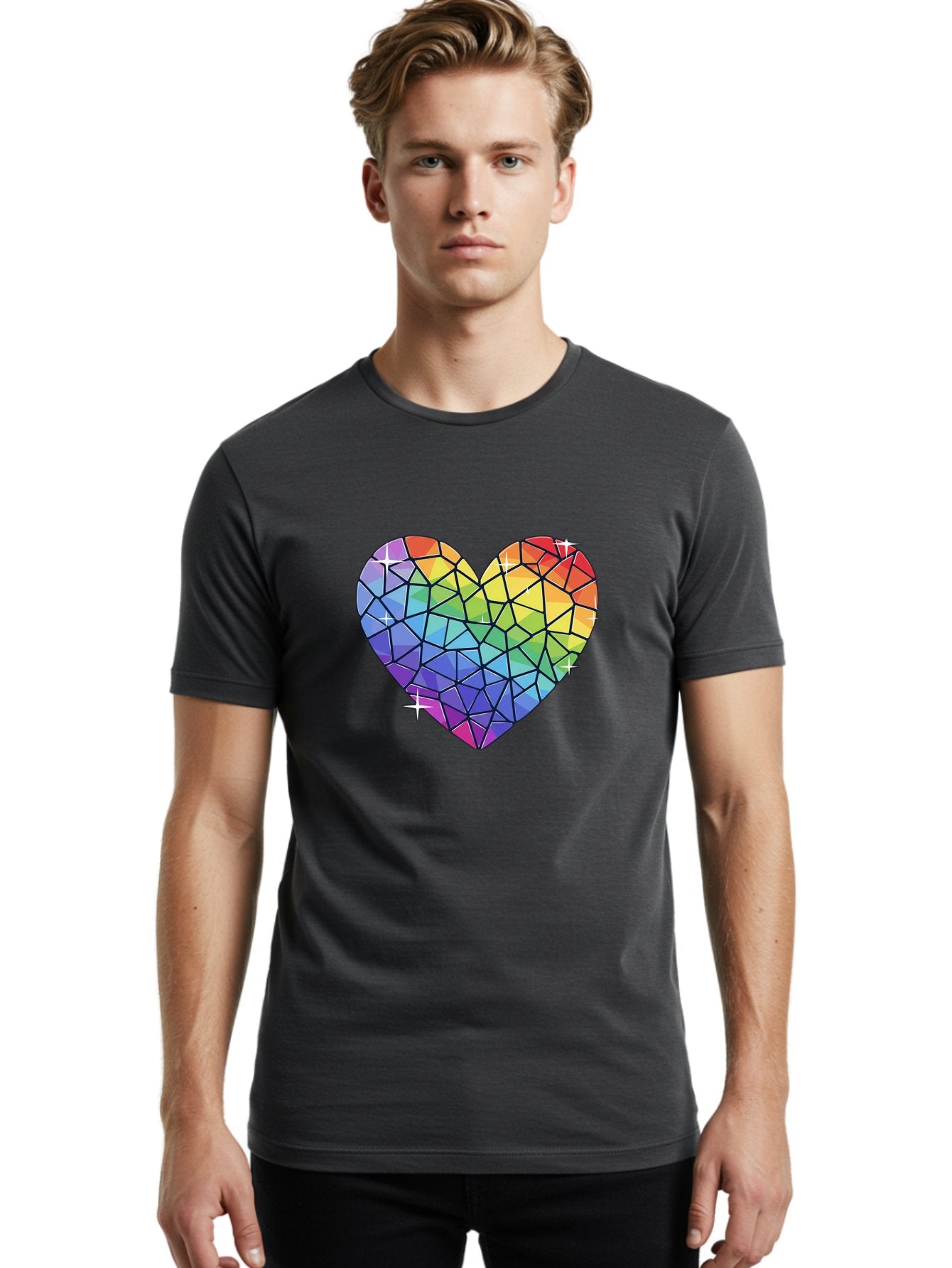 Rainbow-Mosaic-Heart Men'S Graphic Tee, 100% Cotton, Comfortable Casual Summer Wear, Machine Washable, Vintage Camera, Old Camera, Antique Camera, Black Camera, Classic Photography, Photography Equipment, Nostalgic Device, Film Camera, Bal199 23