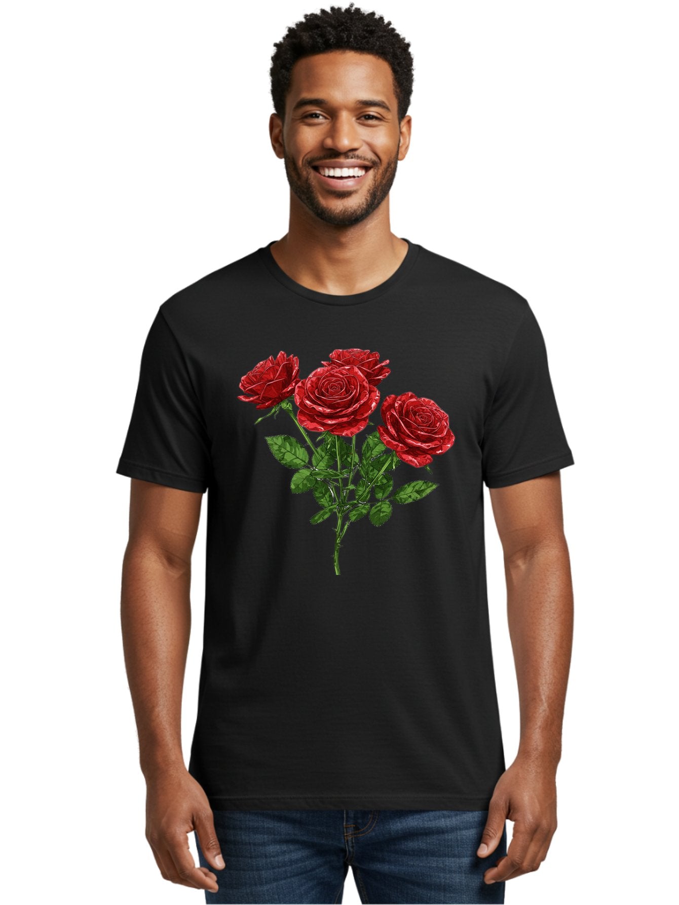 Red-Roses-1 Men'S Graphic Tee, 100% Cotton, Comfortable Casual Summer Wear, Machine Washable, Vintage Camera, Old Camera, Antique Camera, Black Camera, Classic Photography, Photography Equipment, Nostalgic Device, Film Camera, Camera Art Bal224 24
