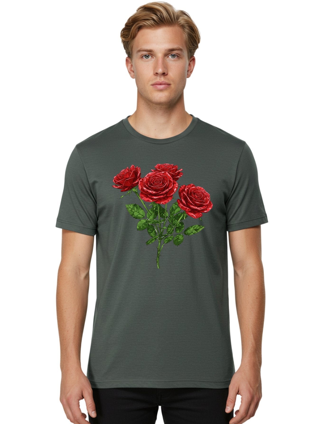 Red-Roses-1 Men'S Graphic Tee, 100% Cotton, Comfortable Casual Summer Wear, Machine Washable, Vintage Camera, Old Camera, Antique Camera, Black Camera, Classic Photography, Photography Equipment, Nostalgic Device, Film Camera, Camera Art Bal224 29