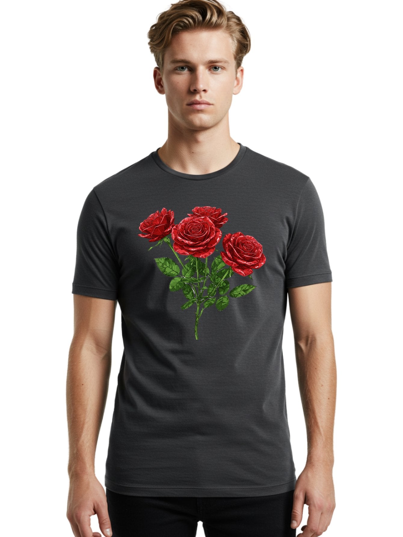 Red-Roses-1 Men'S Graphic Tee, 100% Cotton, Comfortable Casual Summer Wear, Machine Washable, Vintage Camera, Old Camera, Antique Camera, Black Camera, Classic Photography, Photography Equipment, Nostalgic Device, Film Camera, Camera Art Bal224 19